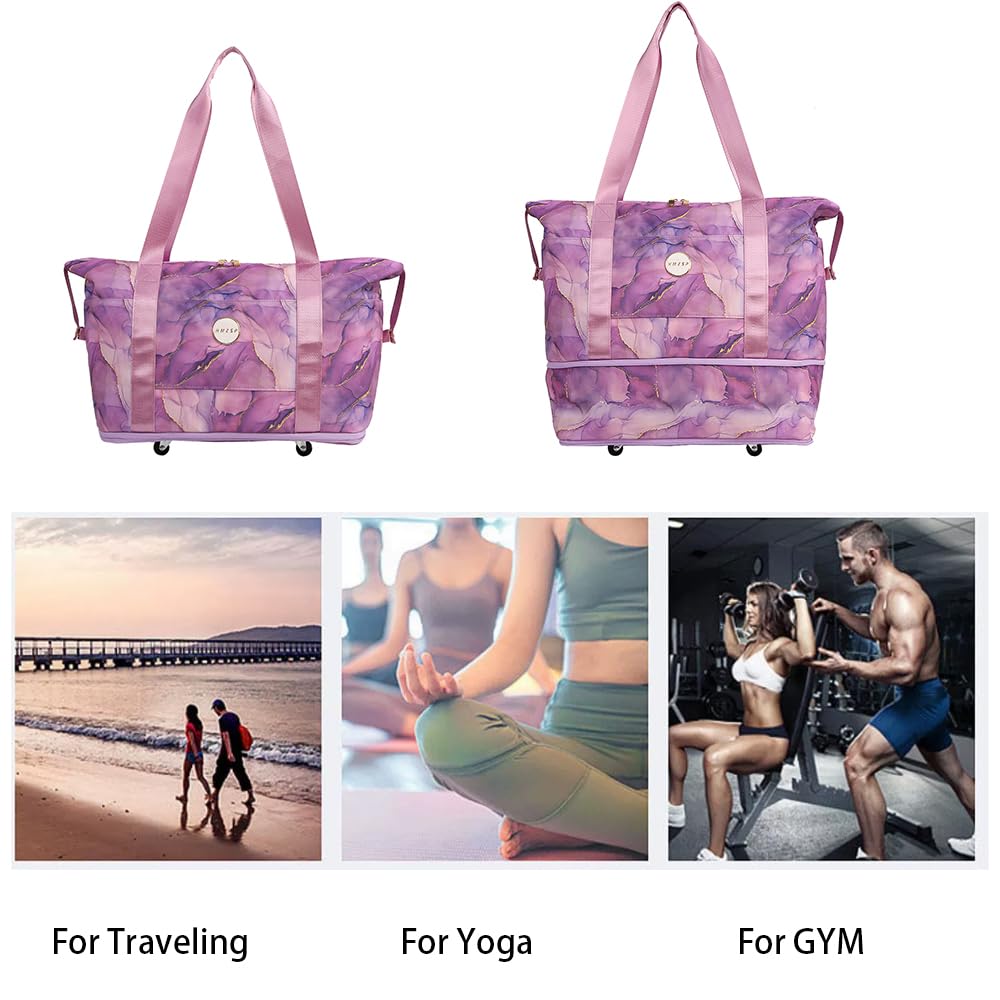 Large Waterproof Travel Duffel Bag with Wheels - Lightweight Sports Tote Gym Bag with Dry & Wet Separation - Perfect for Gym, Vacation, Camping & Weekend Getaways