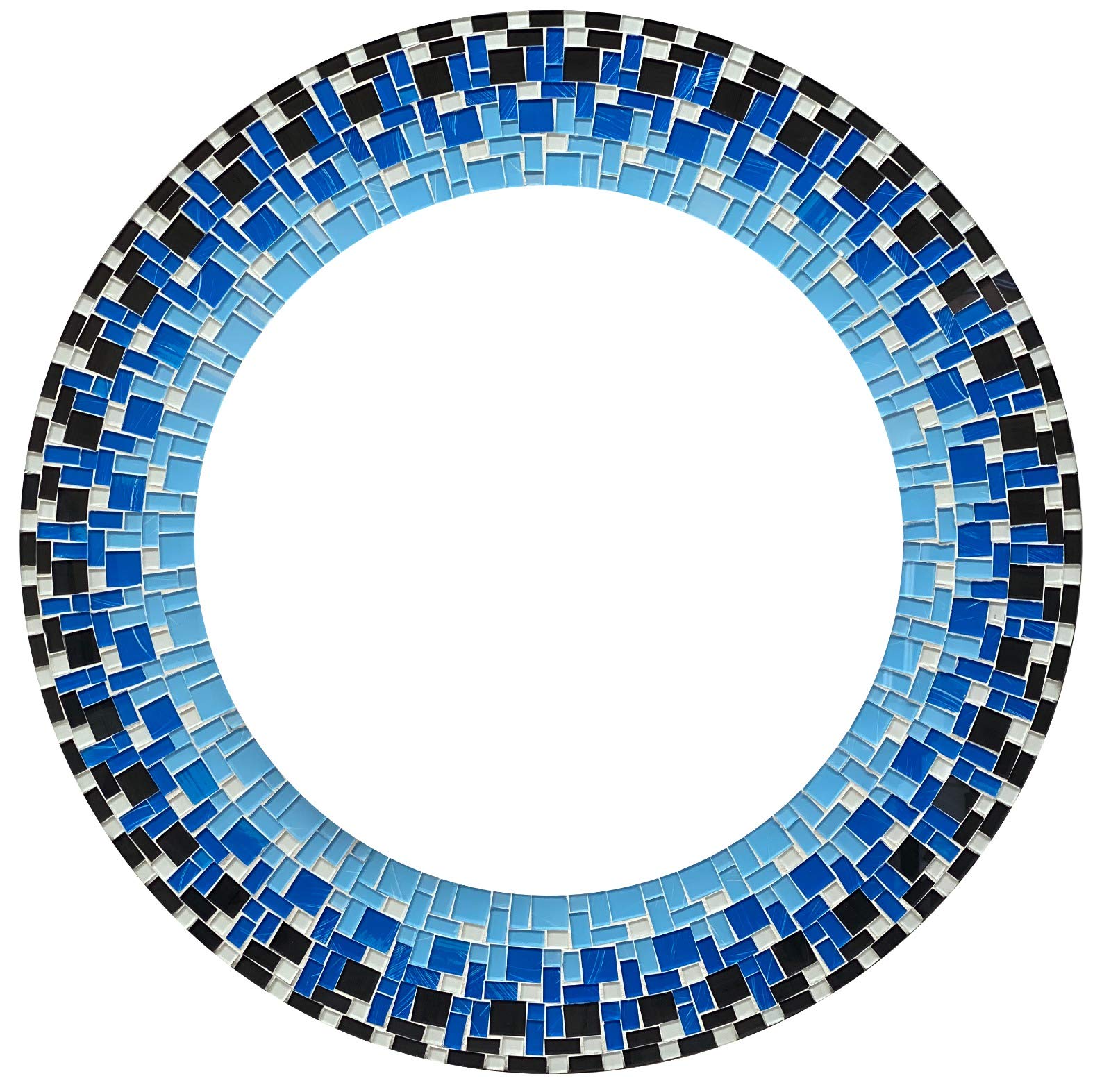 Handcrafted Blue, White, and Black Mosaic Wall Mirror - 24