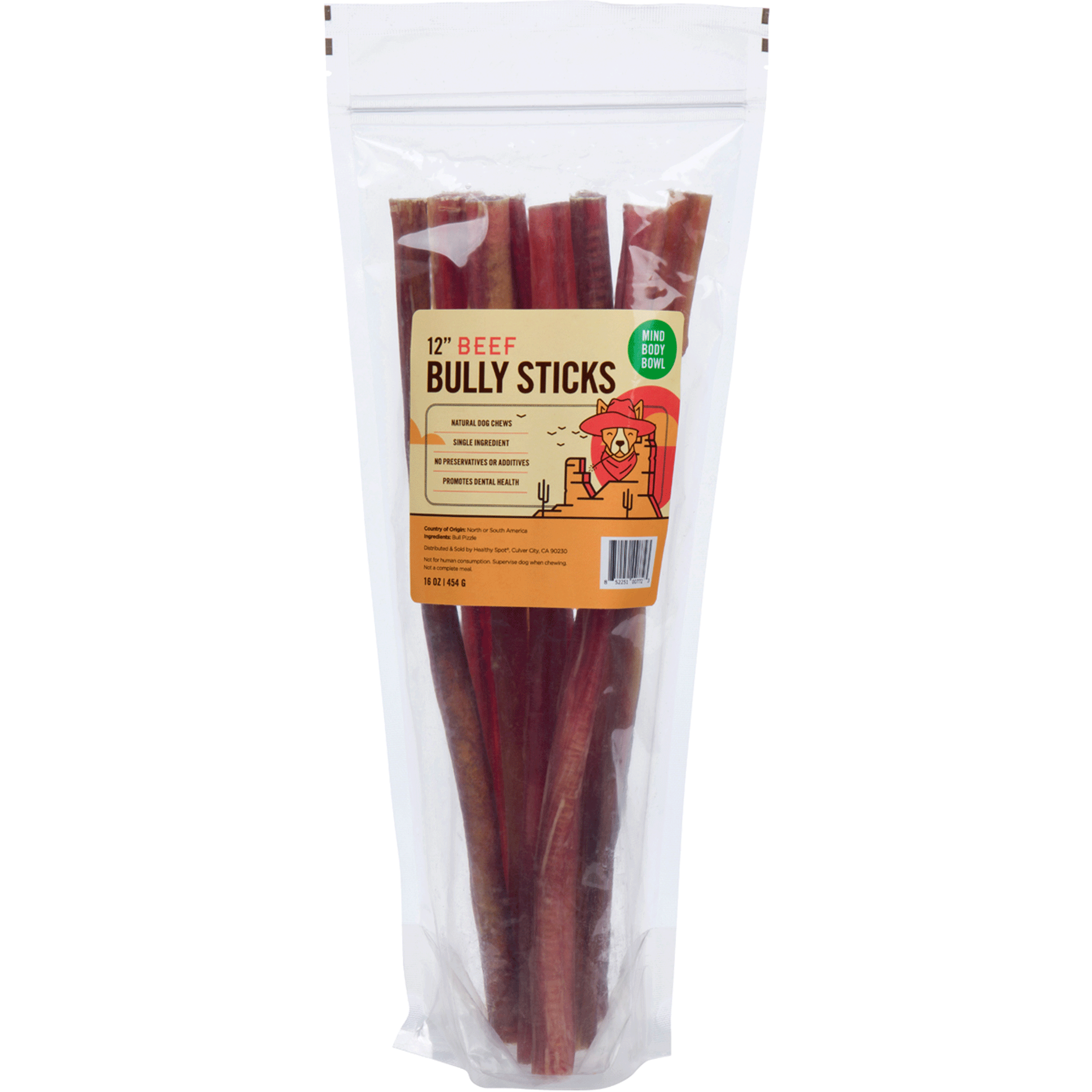 Premium 12-Pack Natural Bully Sticks for Dogs - 16oz Mind Body Bowl - Healthy Chew Treats for Puppies & Adult Dogs - Perfect for Training, Teething & Dental Health