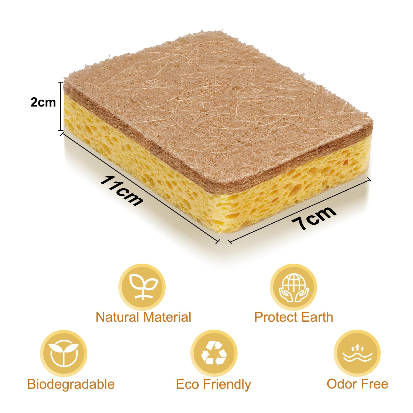 8 Pack Eco-Friendly Compostable Kitchen Sponges - Biodegradable Dish Scrubber with Heavy Duty Scouring Pad for Washing Dishes | Perfect for Eco-Conscious Homes, Restaurants & Sustainable Cleaning