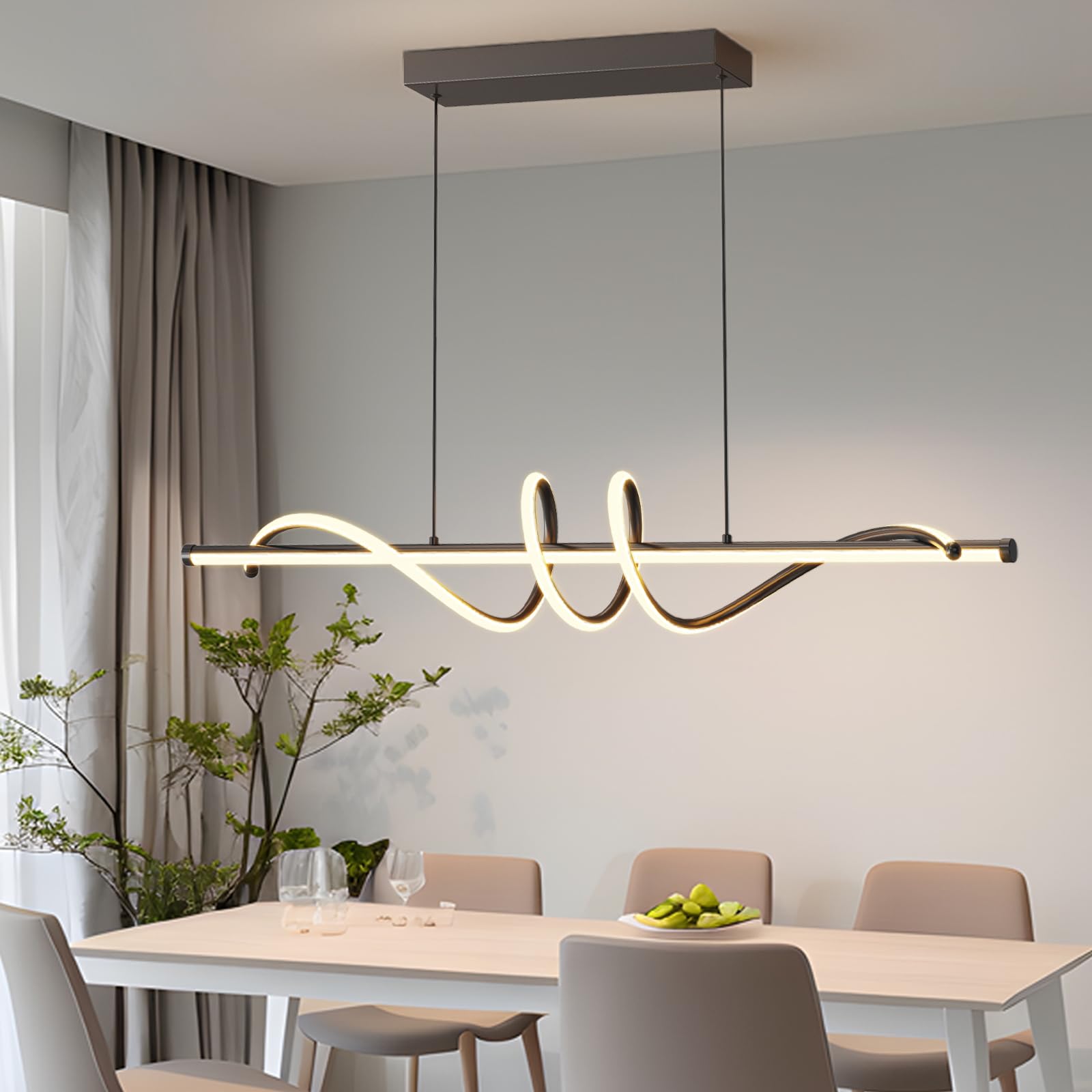 Modern LED Pendant Lights with Remote Control - Dimmable 3000K-6000K Adjustable Color Temperature, Aluminum Chandelier for Kitchen Island & Dining Room Ceiling Lighting (39 Inch Black) | Perfect for Home Decor, Restaurant, Cafe and Office Lighting