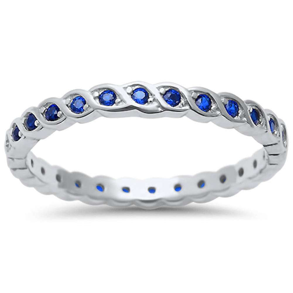 2mm Twisted Design Full Eternity Stackable Band Ring with Round CZ Stones - Rose Gold Rhodium Plated 925 Sterling Silver - Perfect for Wedding, Anniversary, Gift & Everyday Wear