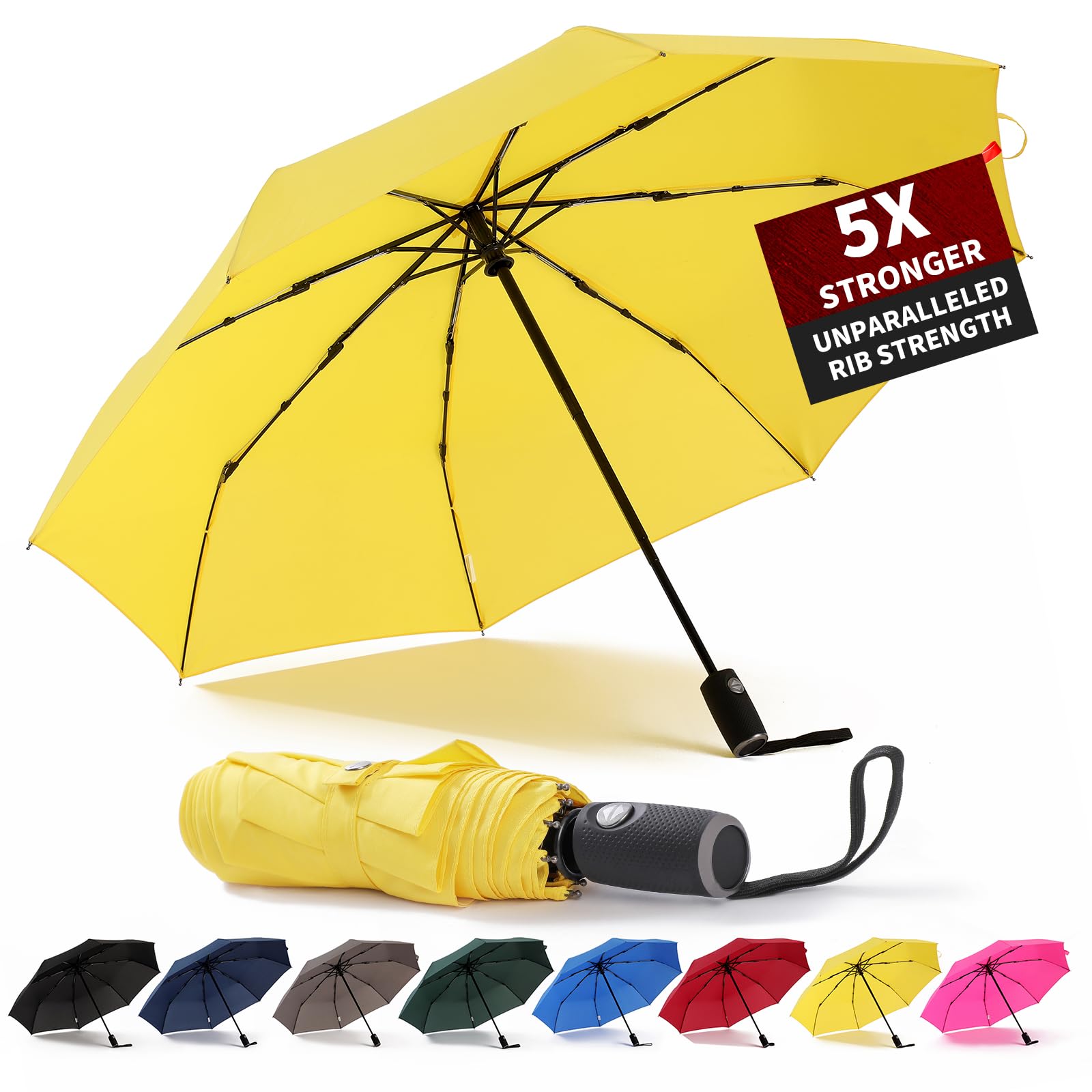 Anntree Windproof Travel Umbrella - Auto Open/Close Compact Folding Umbrella for Men & Women | Lightweight, Portable, Perfect for Backpack, Purse & Car Travel | Yellow Rain Protection for Commuting, Hiking & Outdoor Activities