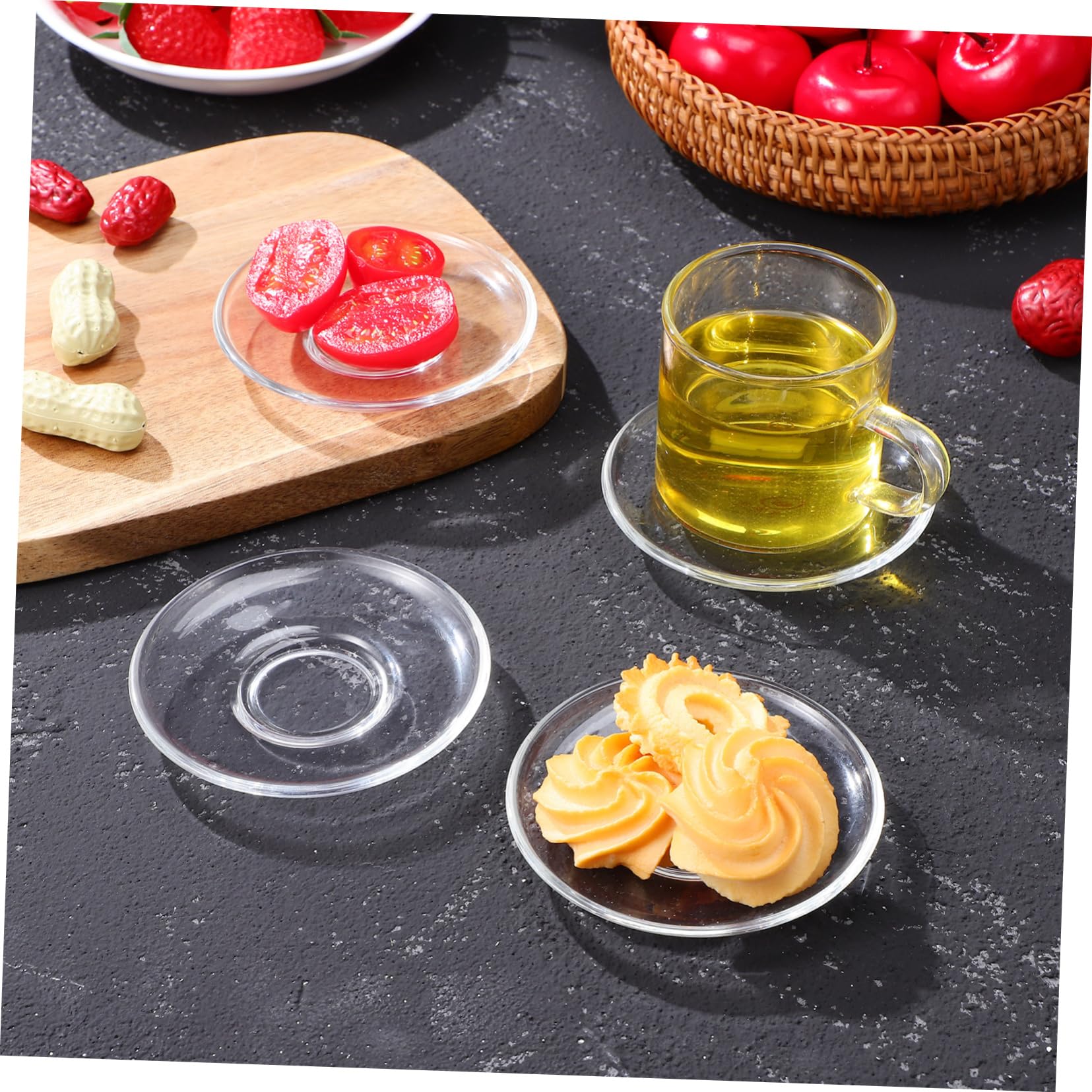 Elegant 4-Pack Glass Tea Saucers - 9cm Round Coffee & Tea Cup Plates for Snacks, Desserts, and Afternoon Tea - Perfect for Tea Parties, Coffee Breaks, and Home Decor