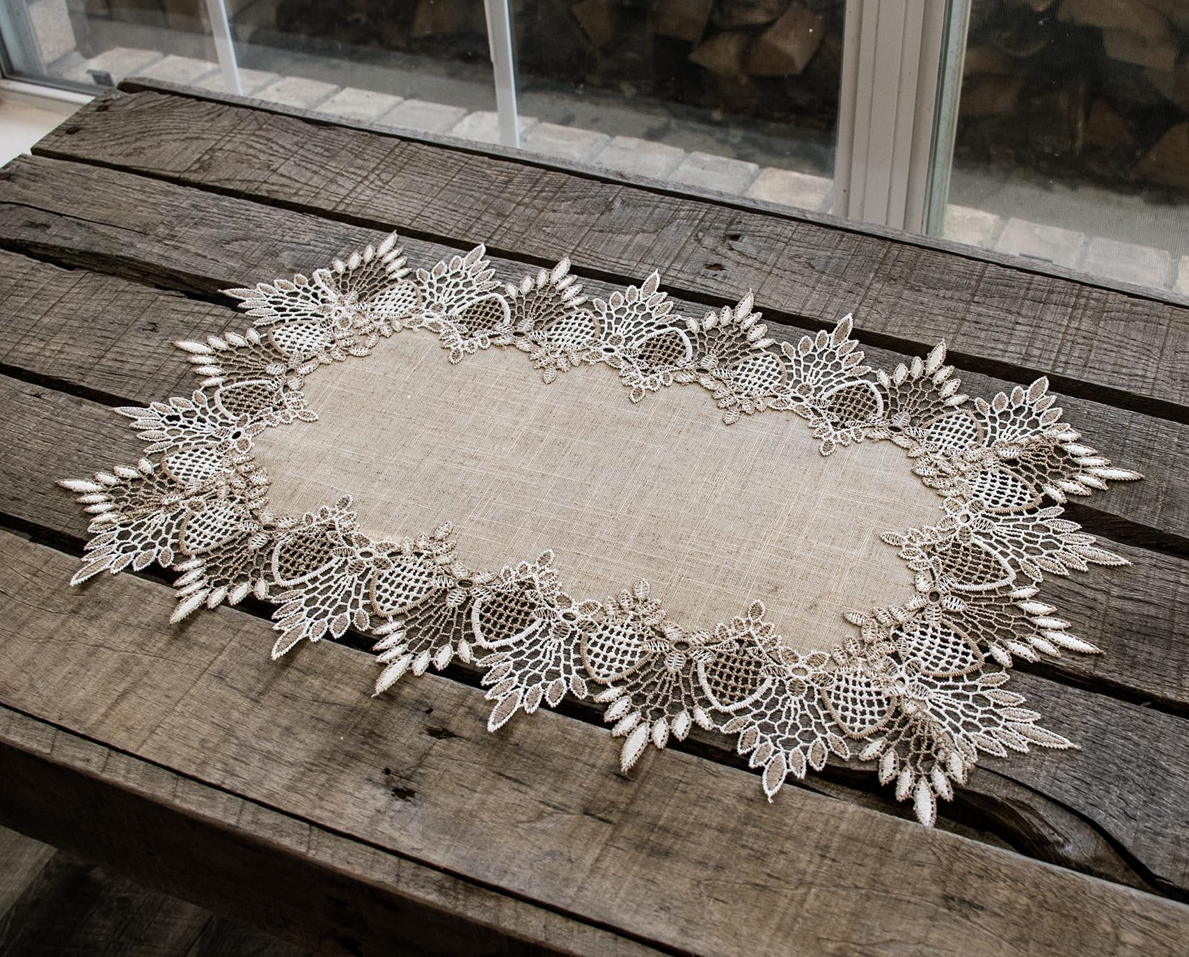 Lace Place Mat 13x20 Inch Neutral Earth Tones - Dining & Coffee Table Decor