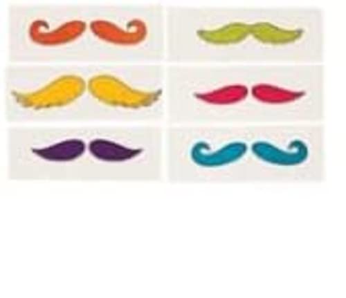12 Pack Bright Glitter Mustache Temporary Tattoos for Parties, Costumes & Festive Events - Fun Face Stickers for Kids & Adults