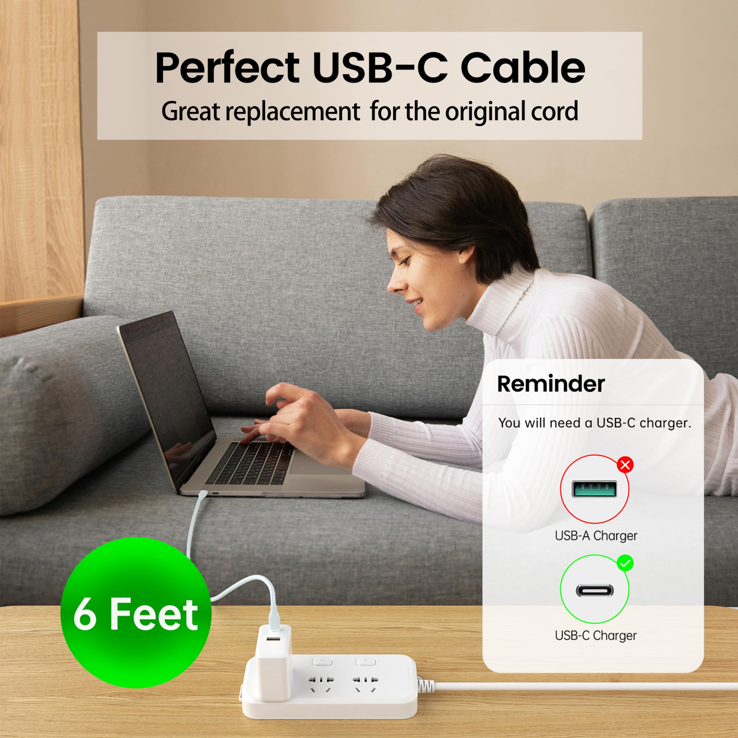 6ft 2-Pack USB C to USB C Fast Charging Cable (60W PD) - Compatible with iPhone 16/15, Samsung Galaxy S24/S23/S22, iPad Pro/Air, MacBook Pro/Air - Perfect for Home, Office & Travel Charging