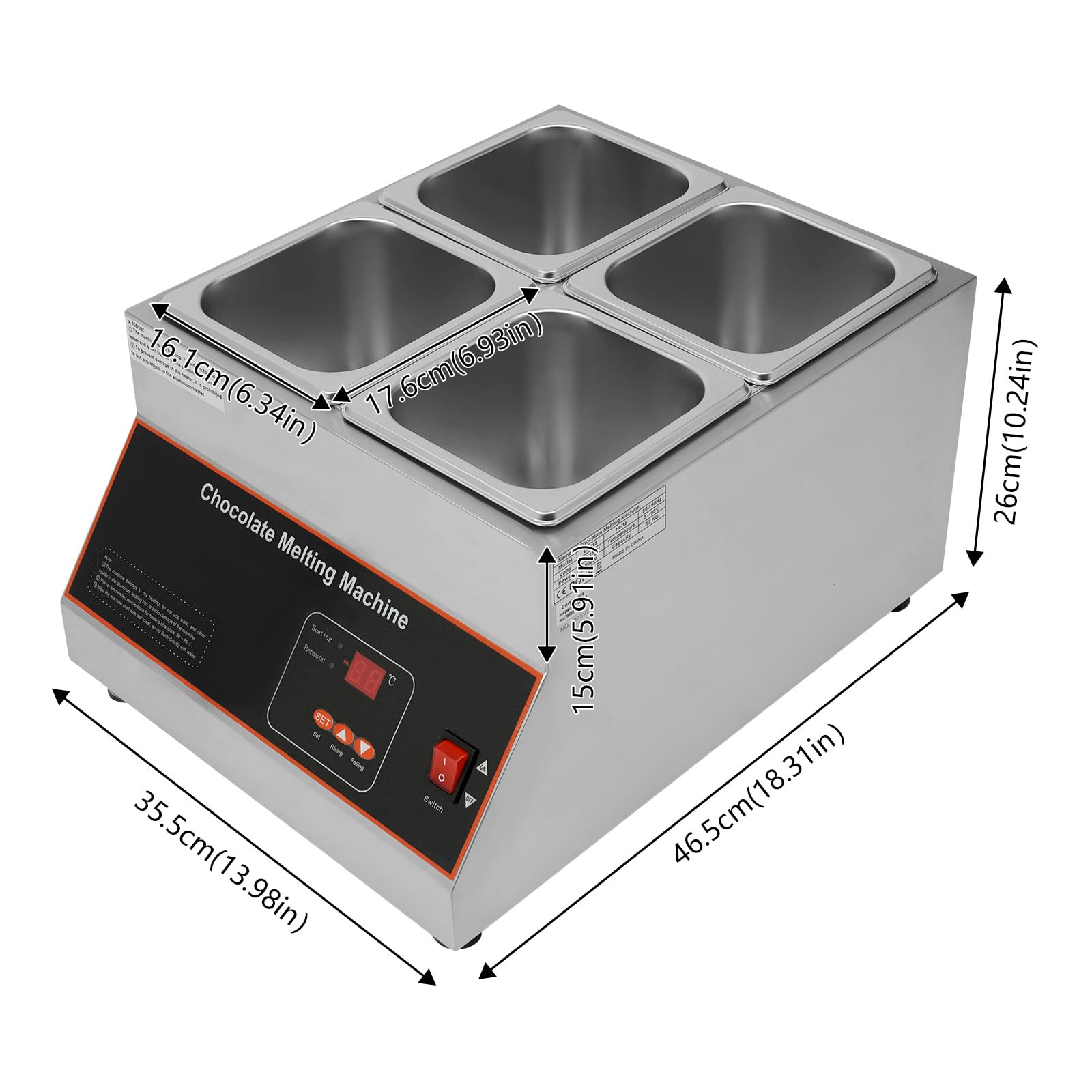 Commercial Chocolate Tempering Machine 32-203°F - 26.46 lbs Stainless Steel Chocolate Melting Pot with Lid - Air-Heating Chocolate Fondue Warmer for Restaurants, Bakeries, Home Kitchens & Party Catering - Perfect for Chocolate Making, Candy Production, Dessert Preparation & Fondue Parties
