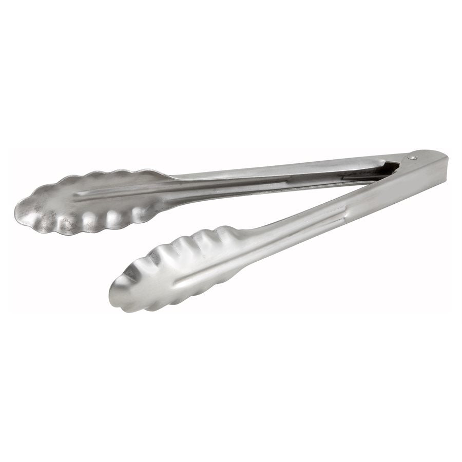 Winco 9-Inch Heavy Duty Stainless Steel Utility Tongs - Perfect for Grilling, BBQ, Cooking, Serving and Kitchen Use