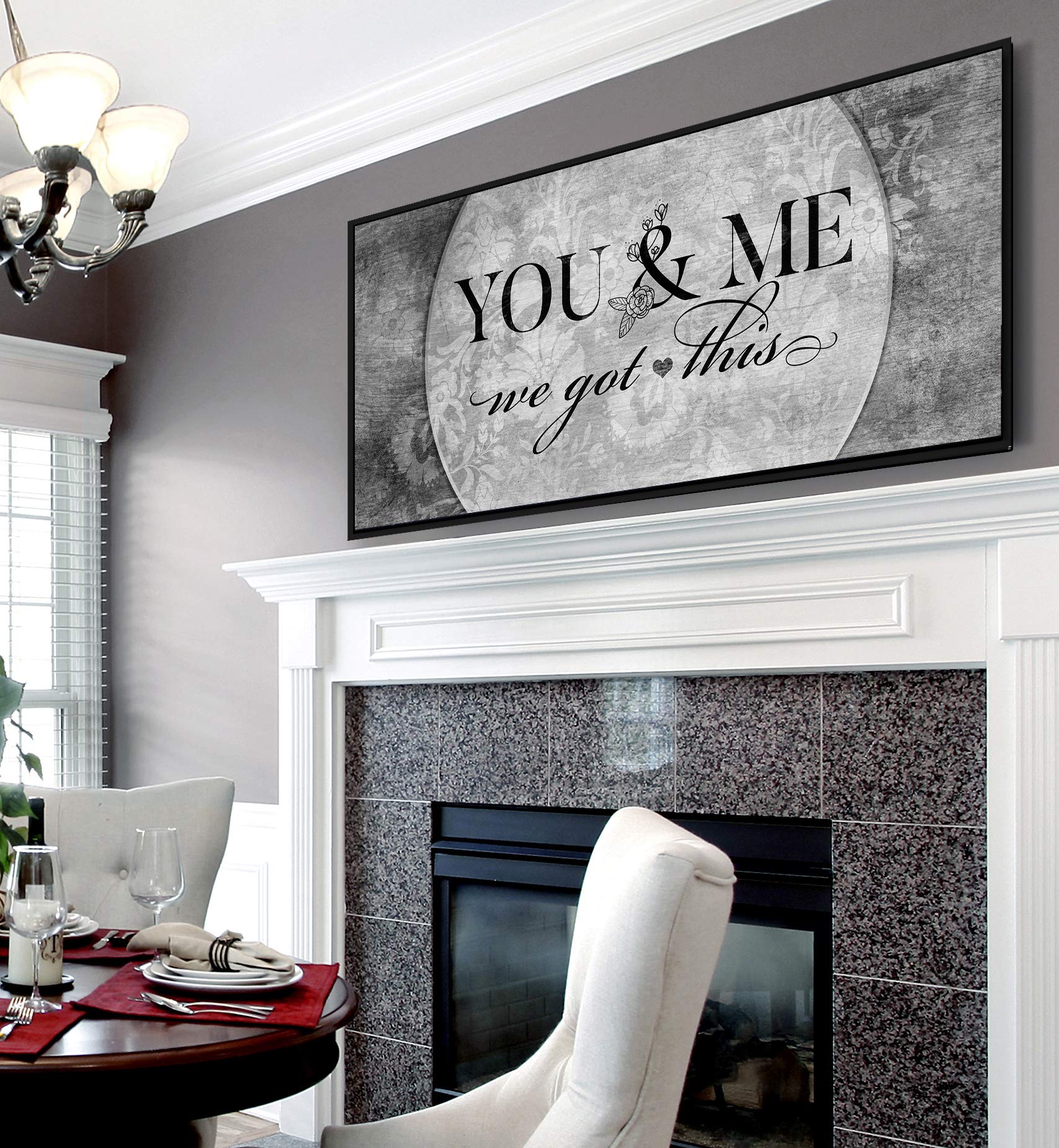 Rustic Wood Framed Canvas Wall Art for Couples - 'You & Me We Got This' V5 Grey & Black Floating Frame (60x27) | Ready to Hang Bedroom Decor | Perfect for Master Bedroom, Guest Room or Romantic Gift