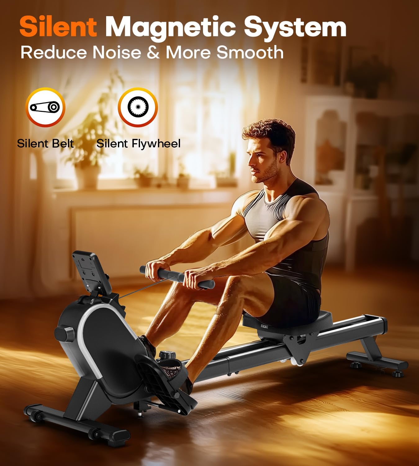 MOSUNY Magnetic Rowing Machine for Home - 350 LB Weight Capacity, 16-Level Resistance, Dual Slide Rail System with Bluetooth & App Connectivity - Perfect for Home Gym, Cardio Workouts & Full-Body Training (2025 Model)