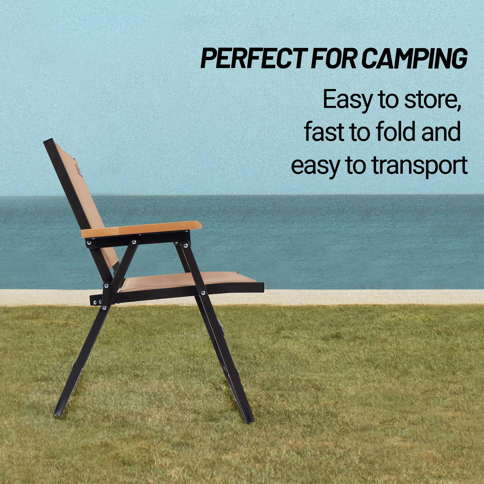 Lightweight Folding Camping Chair - Portable Aluminum Outdoor Beach Chair with Solid Wood Armrests for Hiking, Fishing, Picnics & Backpacking | Perfect for Camping Trips, Beach Relaxation & Outdoor Adventures (Gravel Brown)