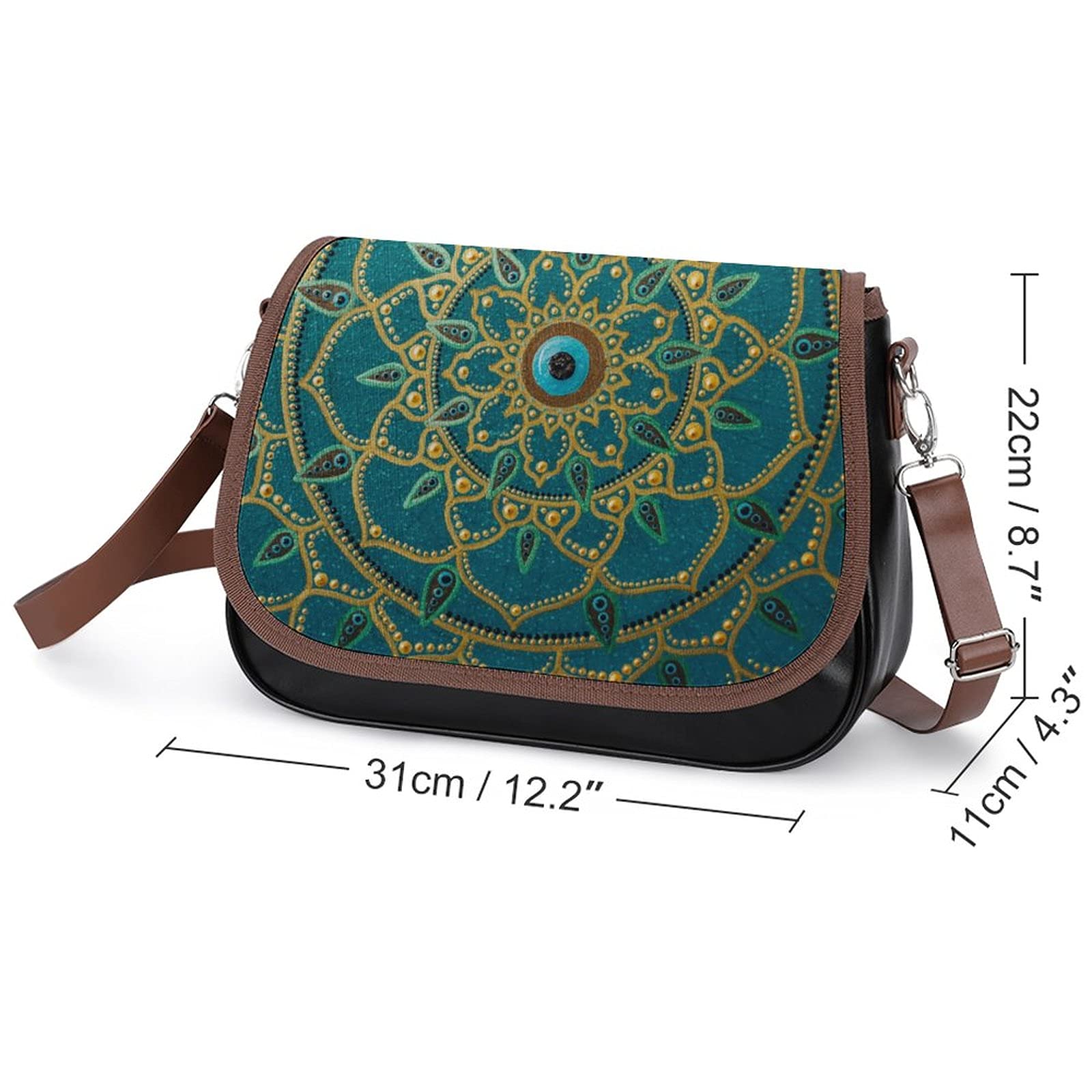 Women's Printed Crossbody Shoulder Bag - PU Leather Mandala Design Satchel in Dark Green | Perfect for Travel, Work & Everyday Use