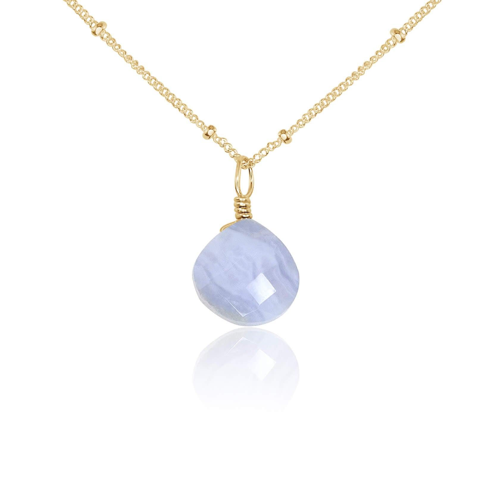 Tiny Blue Lace Agate Teardrop Crystal Pendant Necklace - Elegant Healing Stone Jewelry for Women, Perfect for Meditation, Yoga & Spiritual Gifts