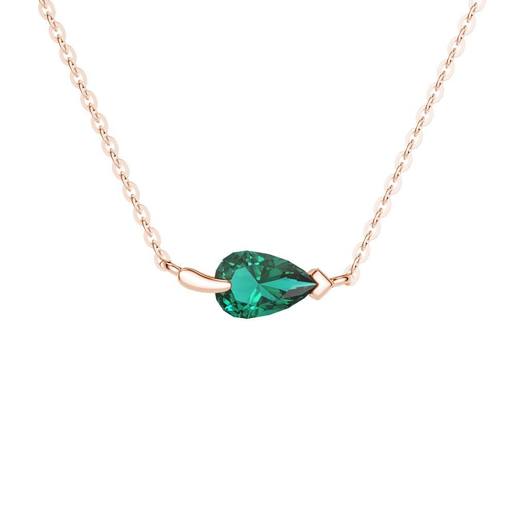 1CT Pear Lab Grown Emerald Leaf Necklace - Elegant Green Gemstone Jewelry for Women, Perfect for Weddings, Parties & Special Occasions