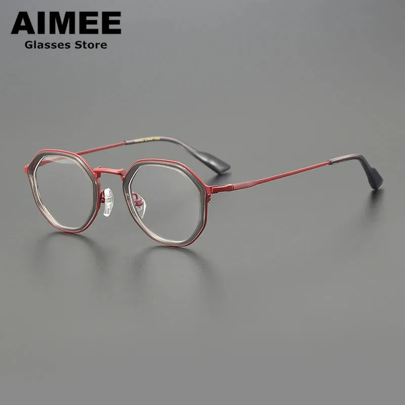 Stylish Aimee Unisex Full Rim Round Polygon Titanium Acetate Eyeglasses Frame 14023 - Perfect for Work, Reading & Fashion Accessories