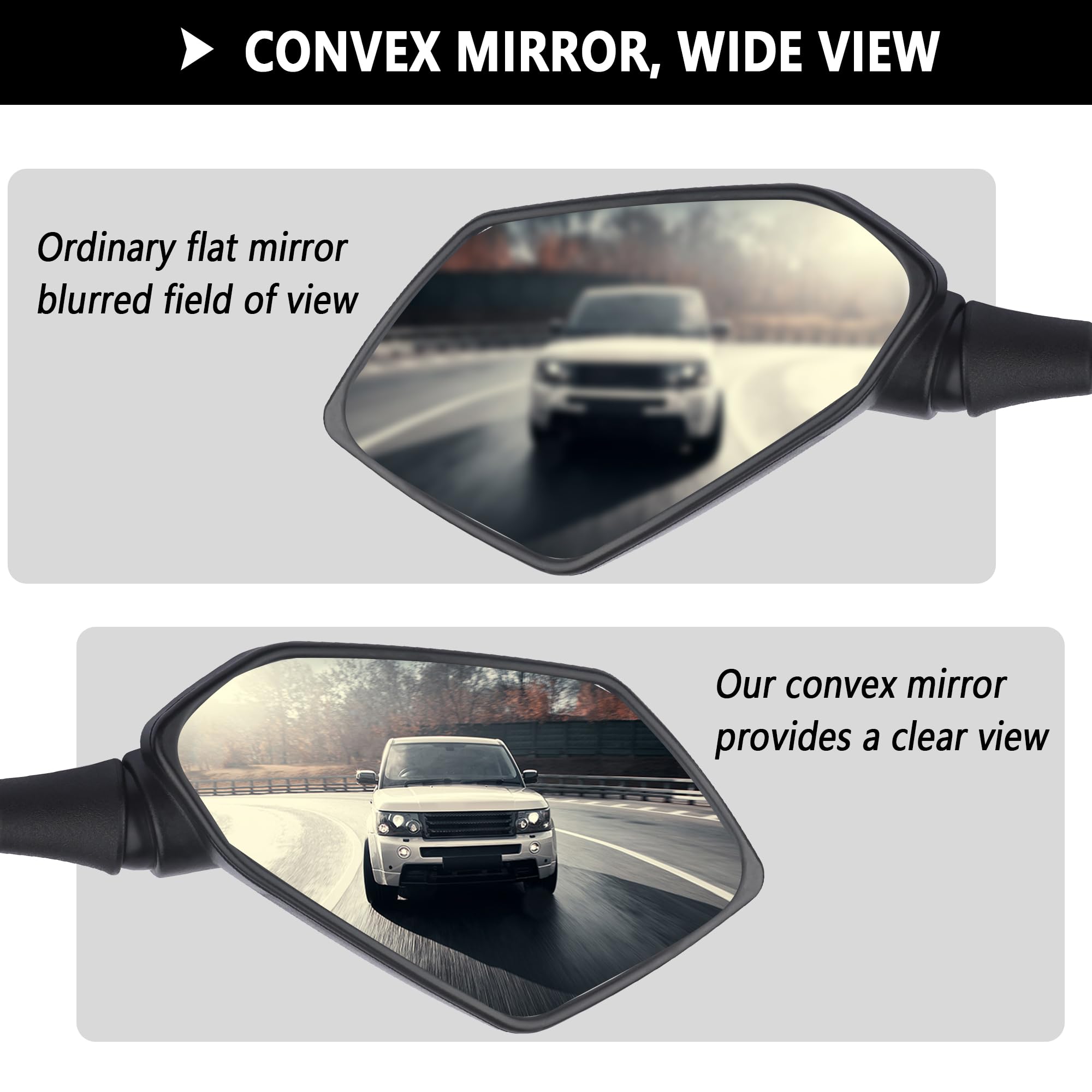8mm & 10mm Bolt HD 360° Adjustable Motorcycle Mirrors - Wide Angle Rear View Handlebars Mirrors for Scooter, ATV, Dirt Bike (Carbon Fiber) - Perfect for Commuting, Off-Roading & Urban Riding