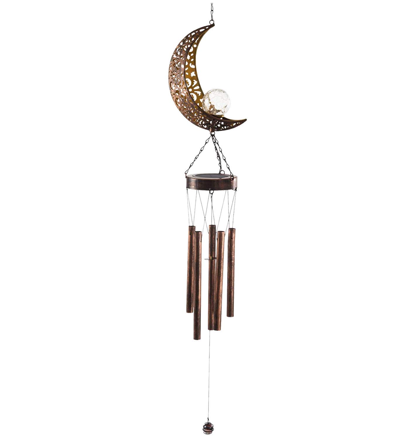 Solar-Powered Moon Wind Chimes with Warm Glass Decor - Outdoor Hanging Meditation Bells for Garden, Patio & Relaxation Spaces | Perfect for Zen Decor, Feng Shui & Stress Relief