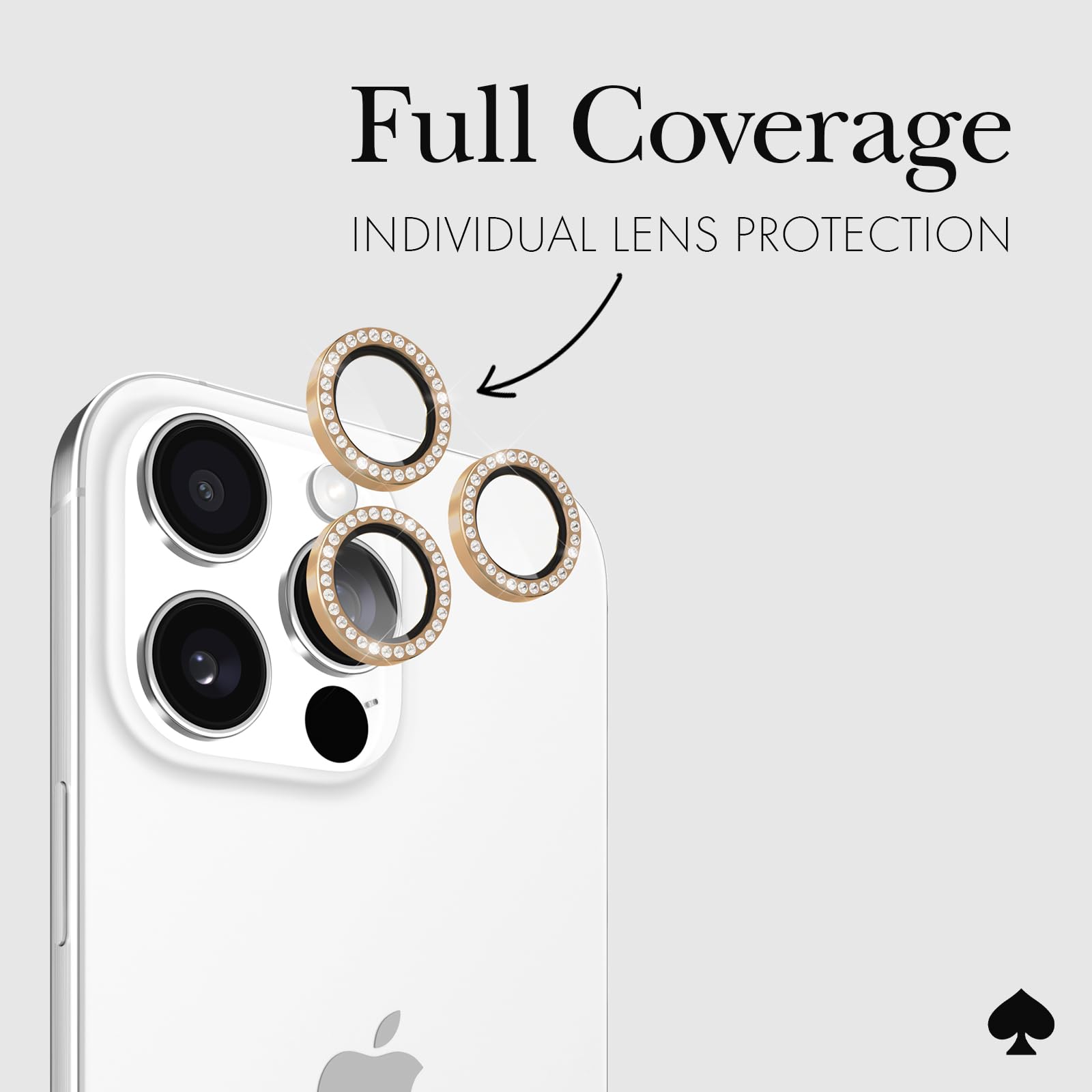 Kate Spade New York iPhone 16 Pro Max/Pro Camera Lens Protector with Aluminum Ring - Set in Stone Gold | Premium Luxury Phone Accessory for Women | Perfect for Everyday Use & Special Occasions