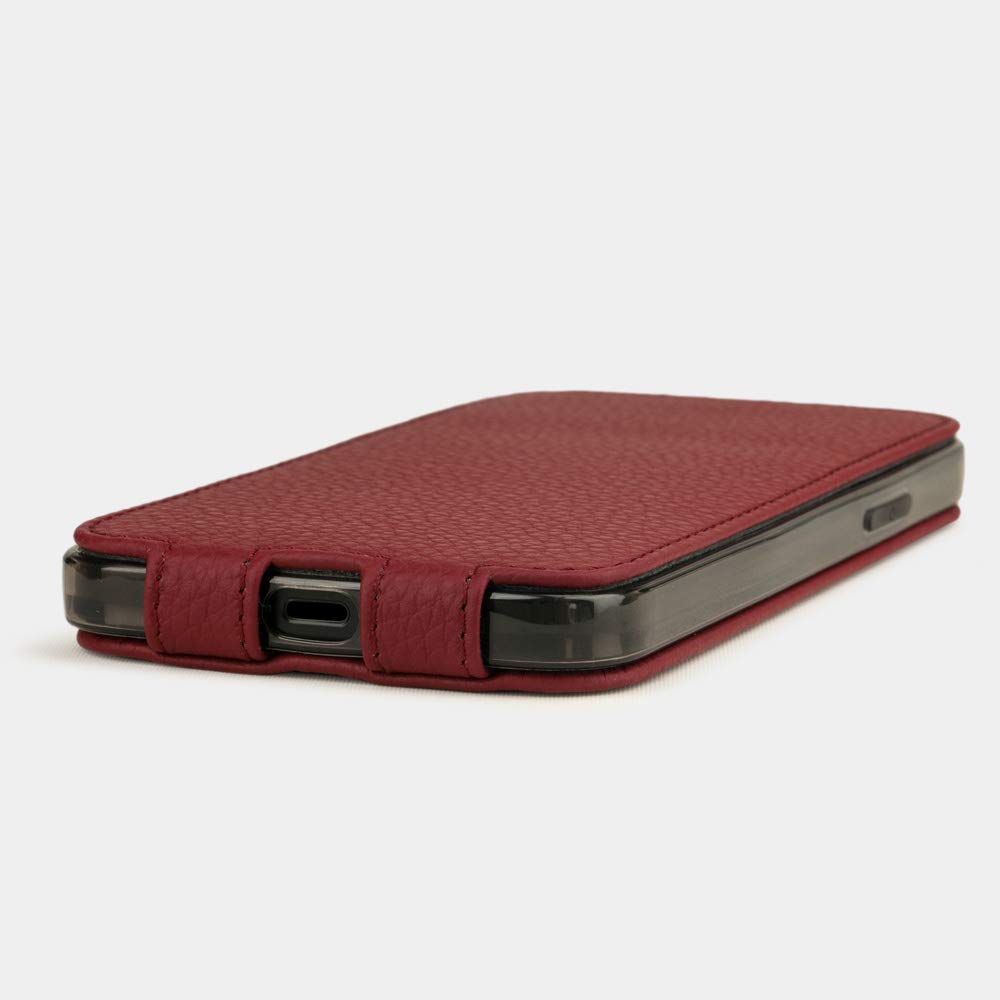 Premium Ultra Thin Leather Folio Case for iPhone 12 Pro Max - French Made Patented Design - Cherry Red - Perfect for Business & Travel Protection