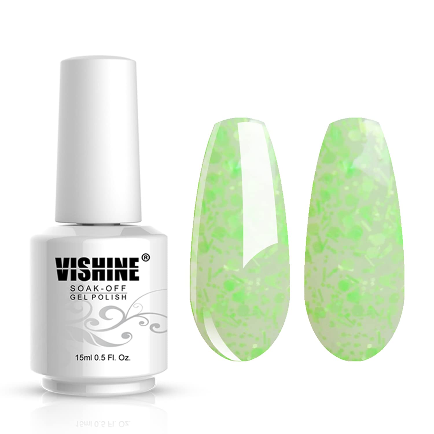 Vishine UV Gel Nail Polish - Soak Off Salon Manicure Gel, Glitter Ivory (819) - Long Lasting Nail Art for Home & Professional Use