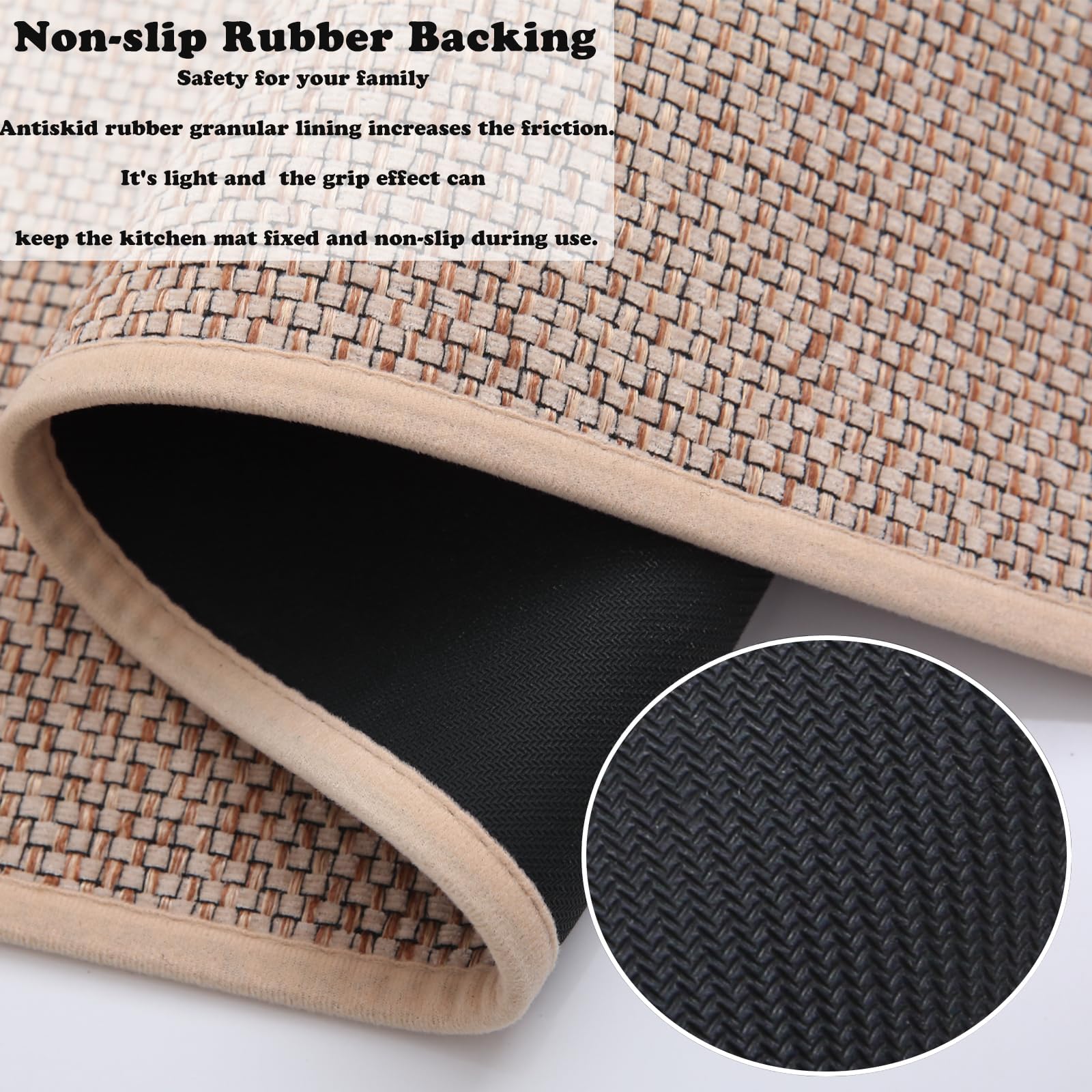 Yancorp Non-Slip Washable Kitchen Rugs Set of 2 - Gray Jute Runner Mats for Floor, Hallway & High Traffic Areas | Durable & Stylish Kitchen Floor Mats for Home Decor