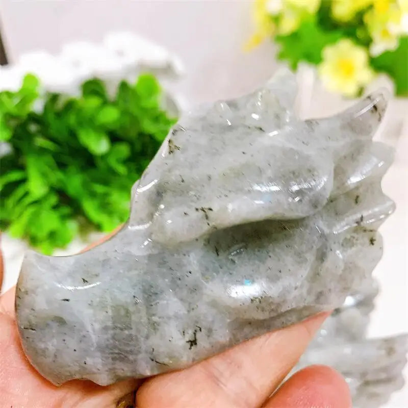 Natural Labradorite Dragon Skull Crystal Carving - Feng Shui Healing Art, Home Decor & Spiritual Gift (1PC) | Perfect for Meditation Spaces, Office Desks & Unique Gift Giving