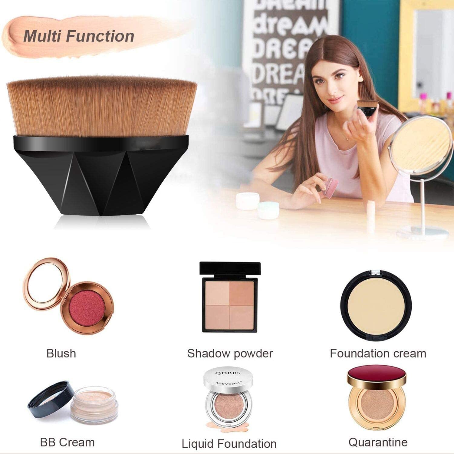 4+1 Pcs Velour Triangle Powder Puff & Kabuki Brush Set for Flawless Liquid, Cream & Loose Powder Makeup - Face Contouring, Foundation & Eyeshadow Application - Perfect for Daily Makeup & Professional Use (Color May Vary)