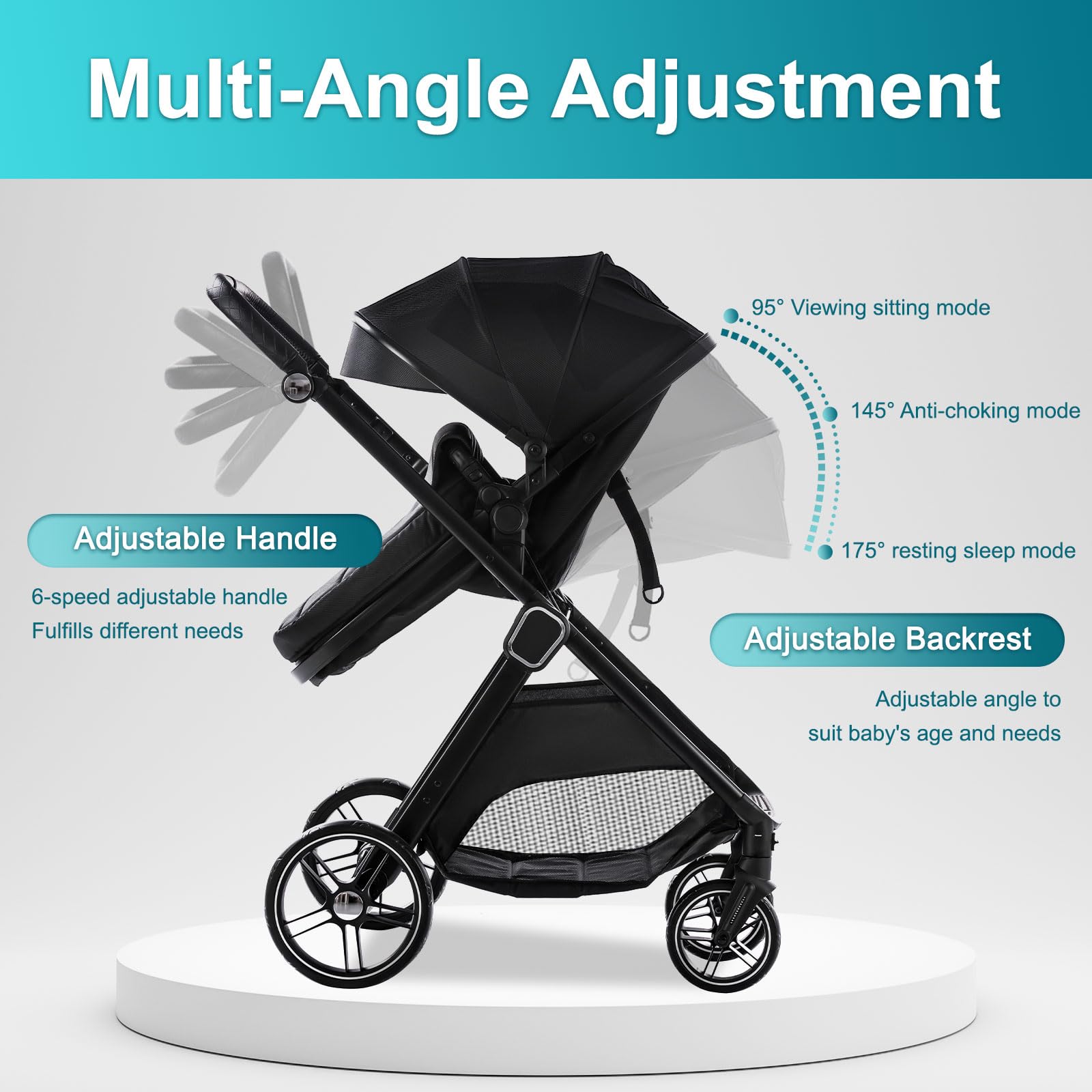 **Trenana 2-in-1 Baby Stroller with Reversible Bassinet - Adjustable Backrest & Canopy, Foldable Lightweight Aluminum Alloy Frame, Shock-Absorbing Wheels for Newborns & Infants (Pink) - Perfect for Park Walks, Shopping & Travel**