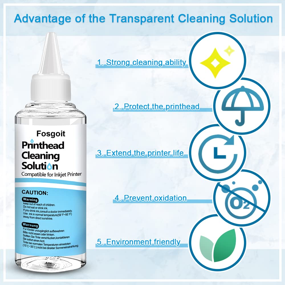 Epson Ecotank Printer Cleaning Kit - Printhead Cleaning Solution for HP, Brother Inkjet Printers - Nozzle Cleaning Liquid for Clogged Print Heads - Perfect for Home, Office & Photo Printing
