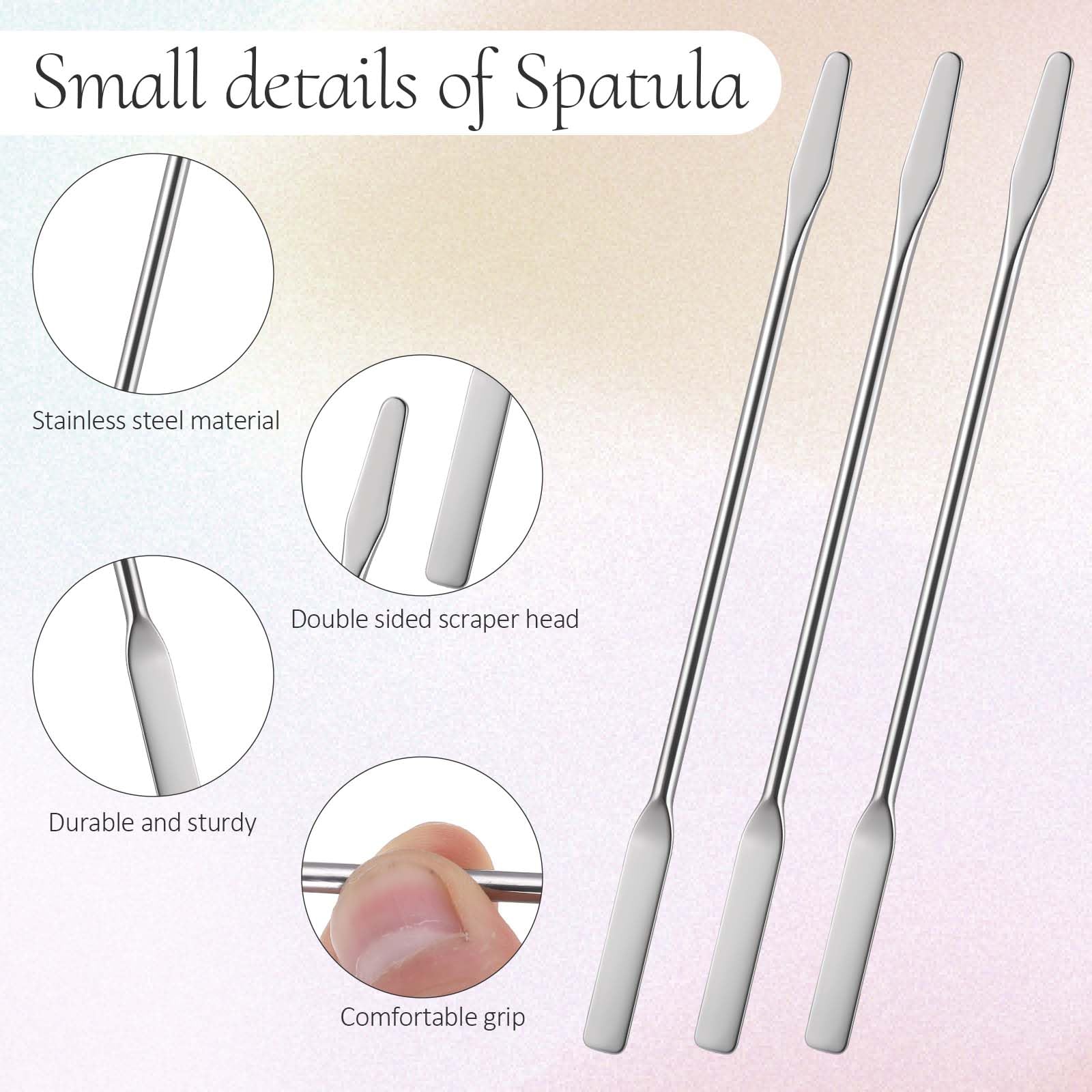3 Pack Small Stainless Steel Lab Spatula - Double Ended Micro Spatula with Square & Round Tips - Perfect for Mixing Cosmetics, Makeup Application, and Laboratory Use