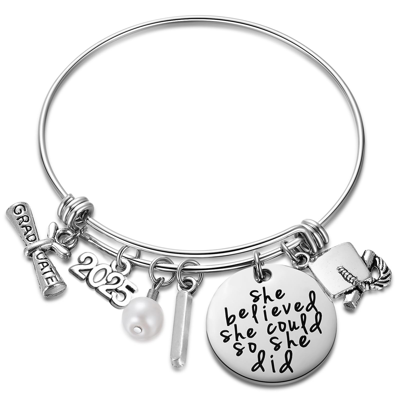 Ukodnus Class of 2025 Graduation Bracelet - Inspirational Gift for High School & College Graduates - Personalized 26 Initial Charm Bracelet for Women - Perfect Graduation Party, Senior Year Keepsake & Achievement Celebration Gift