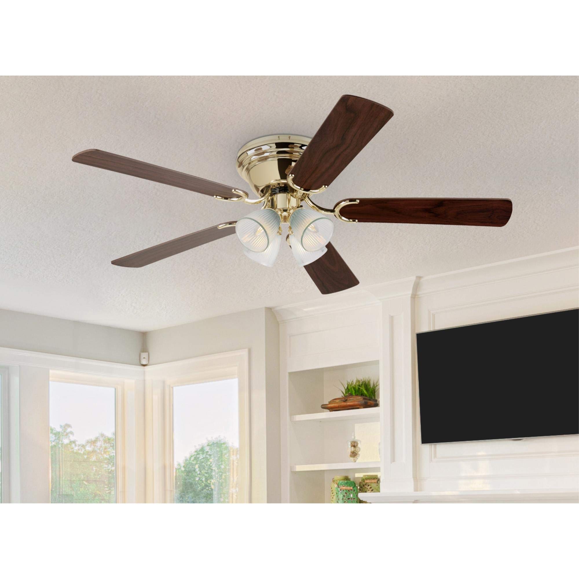 Westinghouse 7232400 CONTEMPRA IV 52 Inch Indoor Ceiling Fan with Light Kit, Brushed Brass Finish - Perfect for Living Room, Bedroom & Home Office Cooling & Lighting