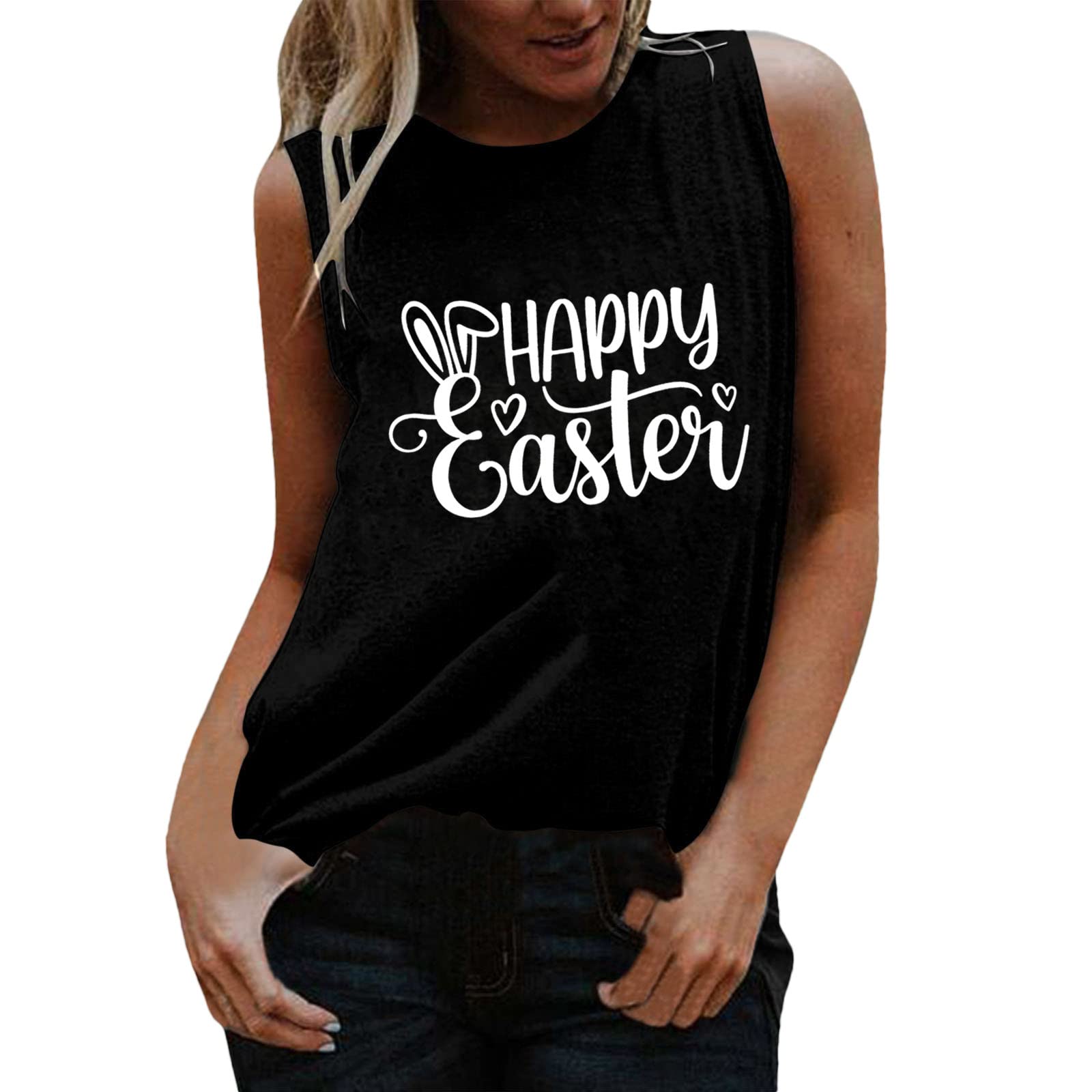 Women's Cute Sleeveless V-Neck Tank Tops - Printed Workout Running Athletic T-Shirts for Casual Wear & Easter Outfits | Perfect for Gym, Yoga, Jogging & Summer Fashion