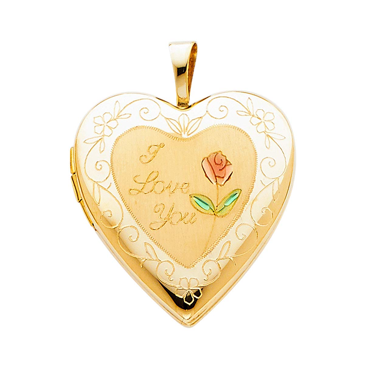 14K Gold Heart Locket Necklace - Engraved I Love You for Valentine's Day Gifts