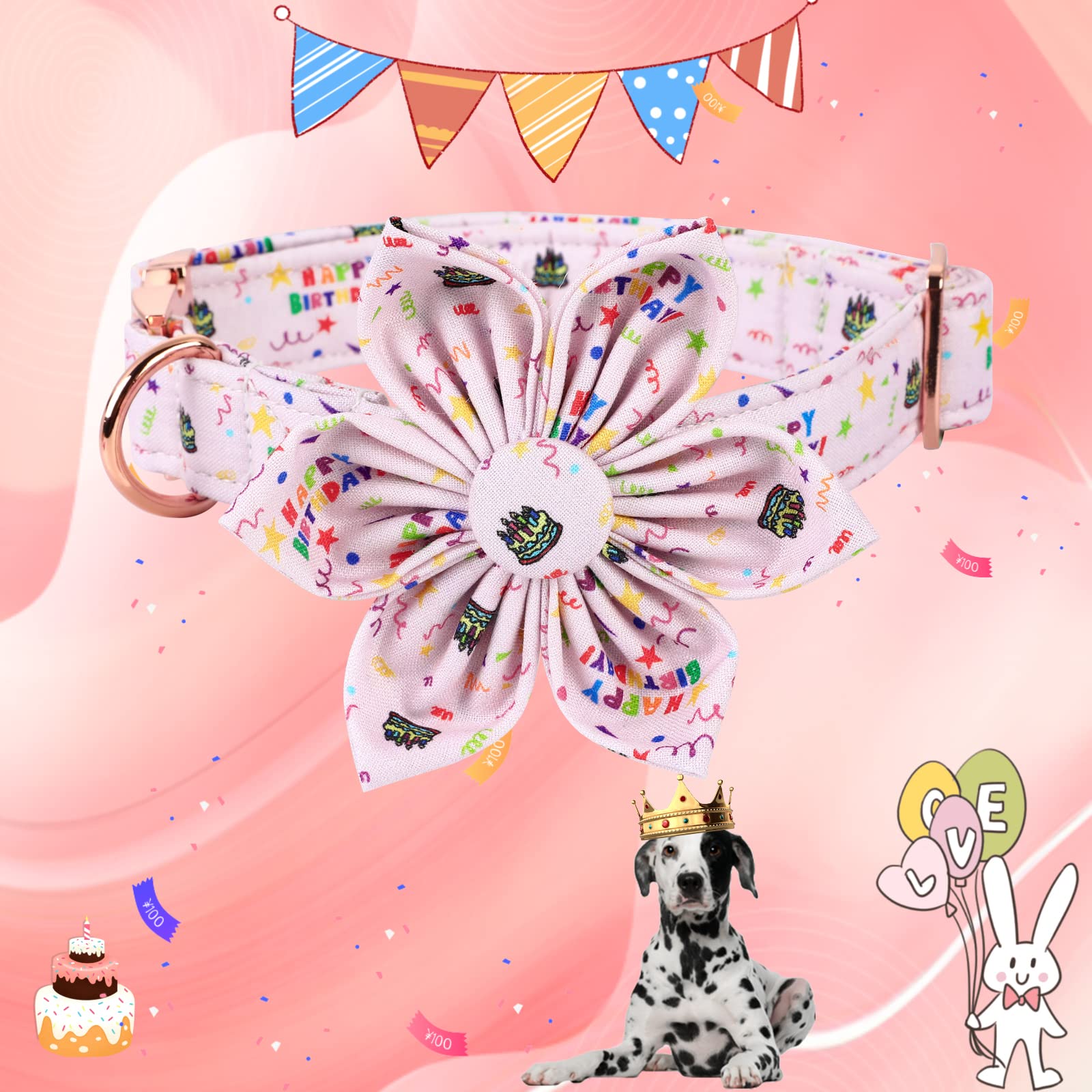 Elegant Floral Detachable Dog Collar - Adjustable Birthday Pet Collar for Small Dogs, Perfect for Parties & Gifts | Cute & Stylish Dog Accessory for Special Occasions