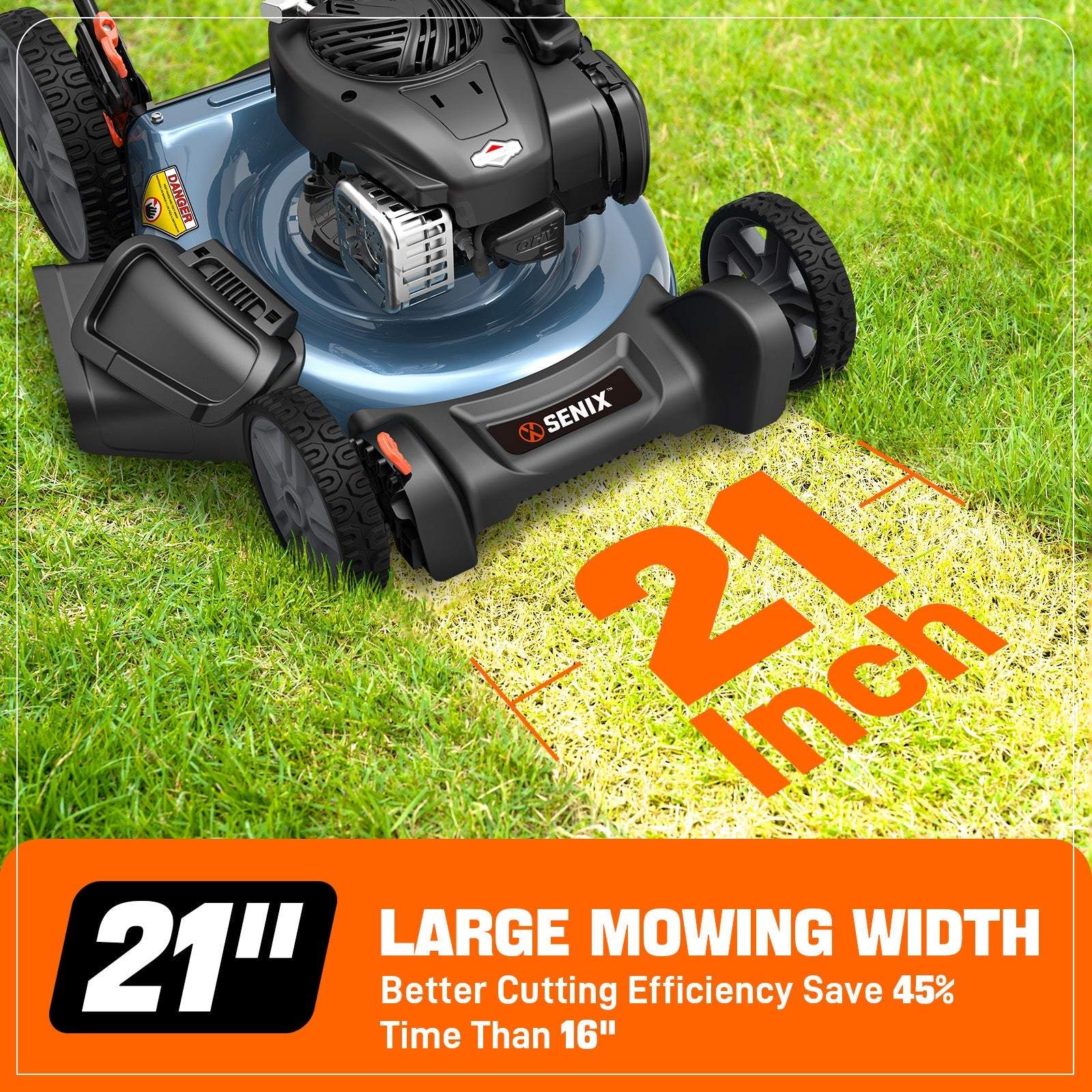 SENIX 21-Inch 125cc 4-Cycle Briggs & Stratton Engine Gas Powered Push Lawn Mower - 2-in-1 Mulching & Side Discharge - Ideal for Small to Medium Yards & Landscaping