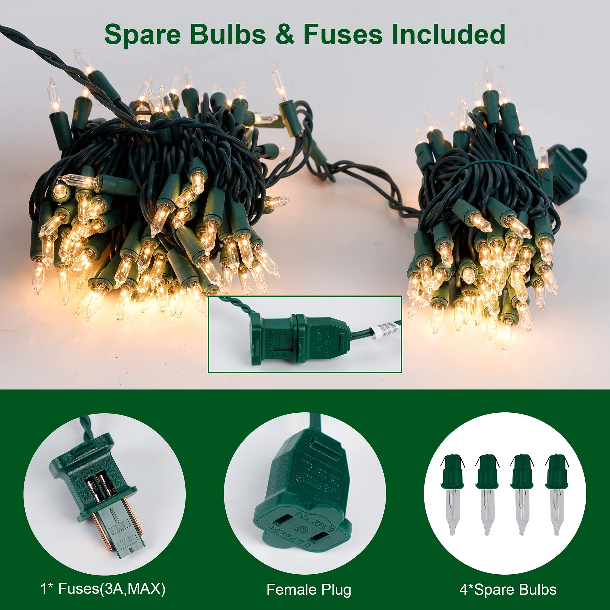 150 Count 29 FT Christmas Mini String Lights - UL Certified Green Wire Fairy Lights for Xmas Tree, Patio & Holiday Decorations | Indoor Outdoor Connectable Warm White Lights for Christmas, Party, Wedding & Home Decoration