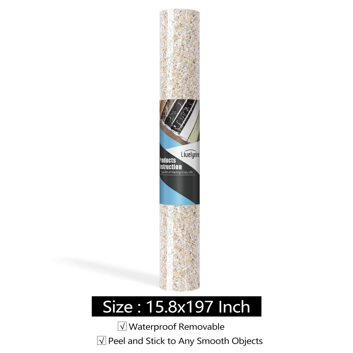 Livelynine 15.8 x 197 Inch Light Brown Granite Contact Paper - Waterproof Peel & Stick Vinyl Wrap for Countertops, Cabinets, Sink & Desk | Perfect for Kitchen, Bathroom & Office Renovation | Easy DIY Home Upgrade Solution