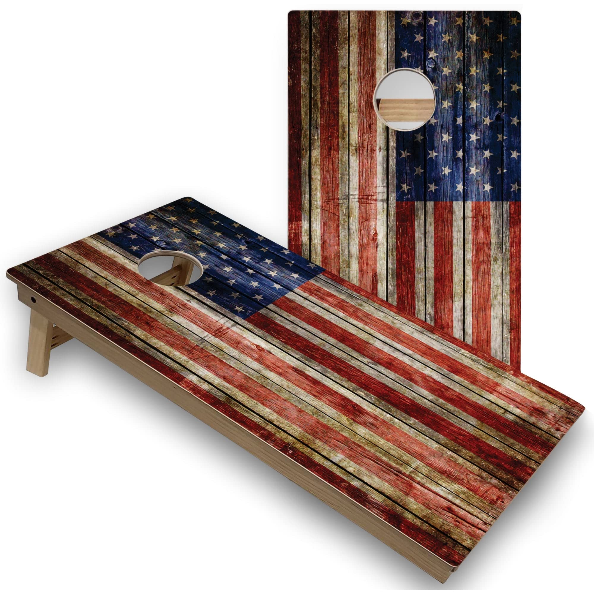 American Flag Rustic Regulation 2x4 Corn Hole Board Game Set with Boards & Bags - Outdoor Lawn Games for Backyard, Tailgating, and BBQ Parties