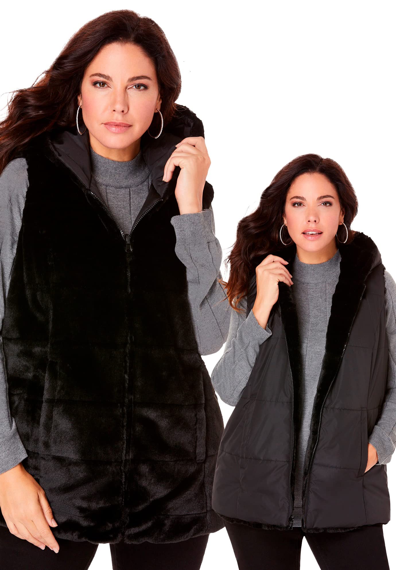Roaman's Women's Plus Size Reversible Faux Fur Vest - Warm Winter Fashion for Curvy Women | Perfect for Outdoor Activities & Casual Wear