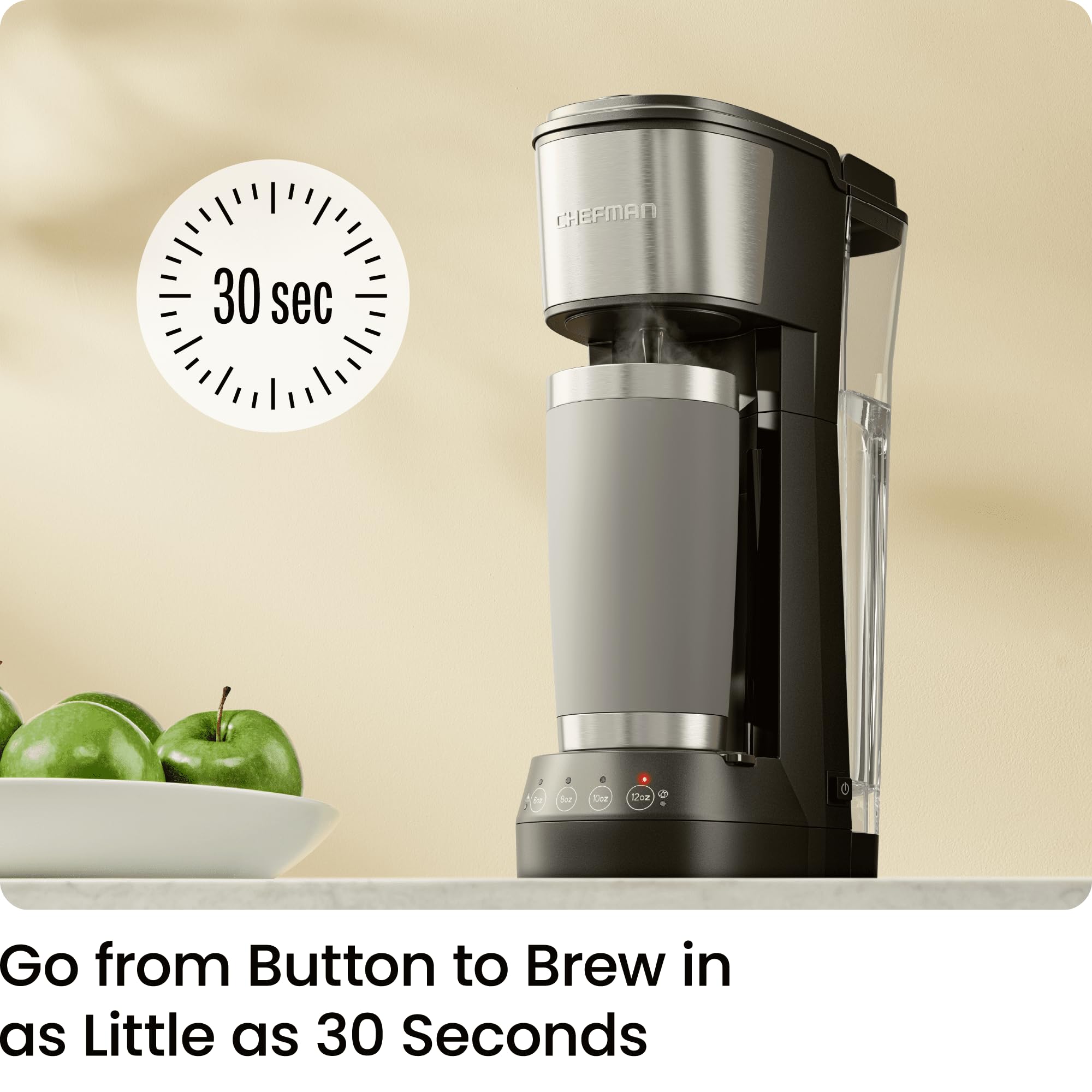 CHEFMAN Single Serve Coffee Maker - K Cup Compatible Coffee Machine for K-Cup Pods & Ground Coffee | 6-12oz Brew Size, 40oz Water Tank with Cup Lift | Perfect for Home, Office & Dorm Use