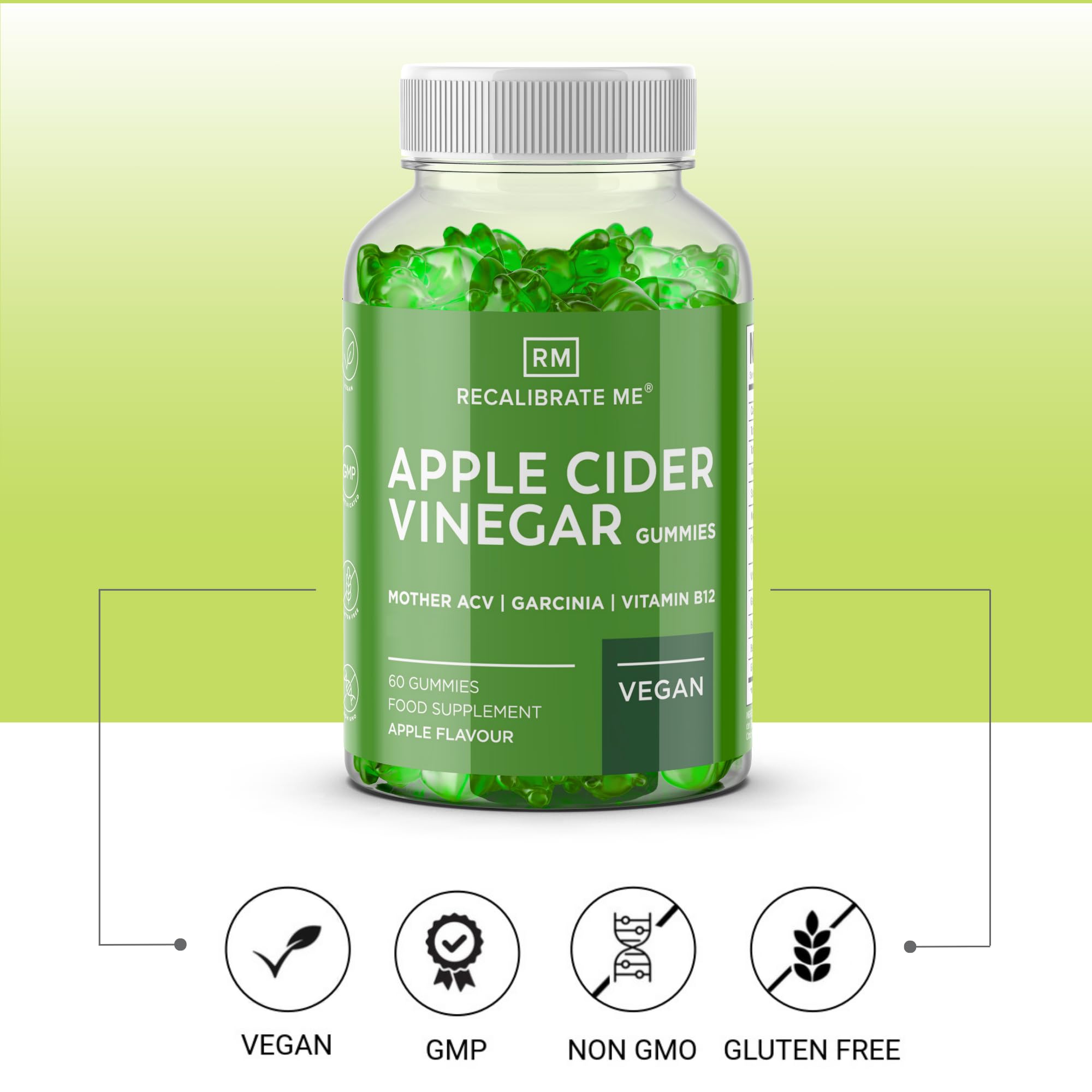 Recalibrate Me Keto Gummies for Weight Loss - Apple Flavor Healthy Keto Snacks (60 Count) | Low Calorie, No Added Sugar, Vegan & Gluten Free | Perfect for On-the-Go Keto Diet & Healthy Lifestyle