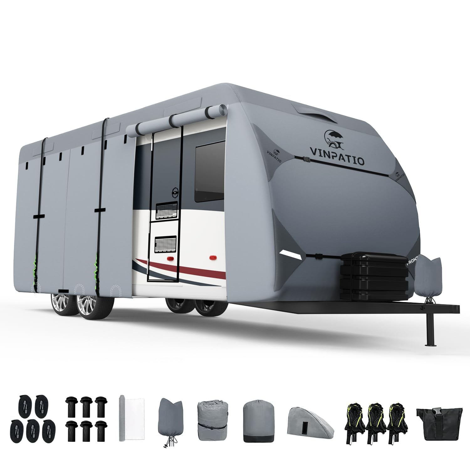 Heavy Duty 7-Layer RV Cover for 30'-33' Travel Trailers & Toy Haulers | Waterproof Camper Cover with Tongue Jack Protection & Windproof Straps | Perfect for Winter Storage & Outdoor Protection