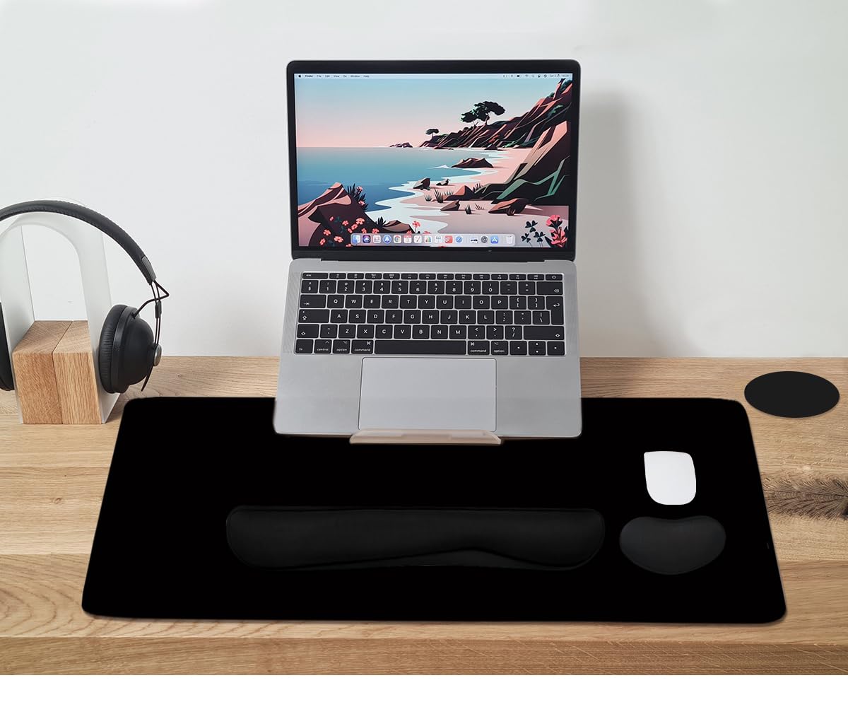 Extra Large Gaming Mouse Pad with Keyboard Wrist Rest - 4-in-1 XXL Desk Mat for Computer, Office & Home Use - Non-Slip Waterproof Surface for Work, Study & PC Gaming (Black)