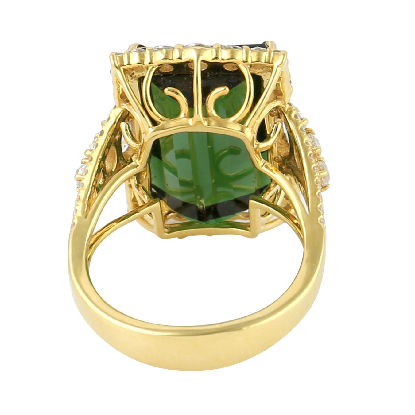 18K Yellow Gold Green Tourmaline Gemstone Prong Cocktail Ring with Uncut Diamonds | Elegant Jewelry for Women, Perfect for Parties, Weddings & Special Occasions
