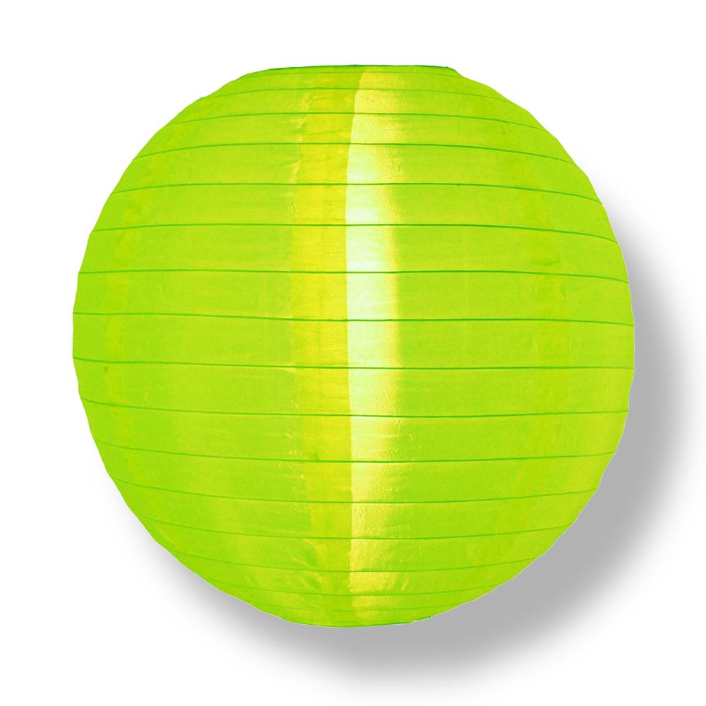 4 Inch Neon Green Round Shimmering Nylon Lanterns - 10 Pack Hanging Party Decorations with Parallel Ribbing (String Lights Sold Separately) for Indoor/Outdoor Weddings, Garden Parties & Festive Events