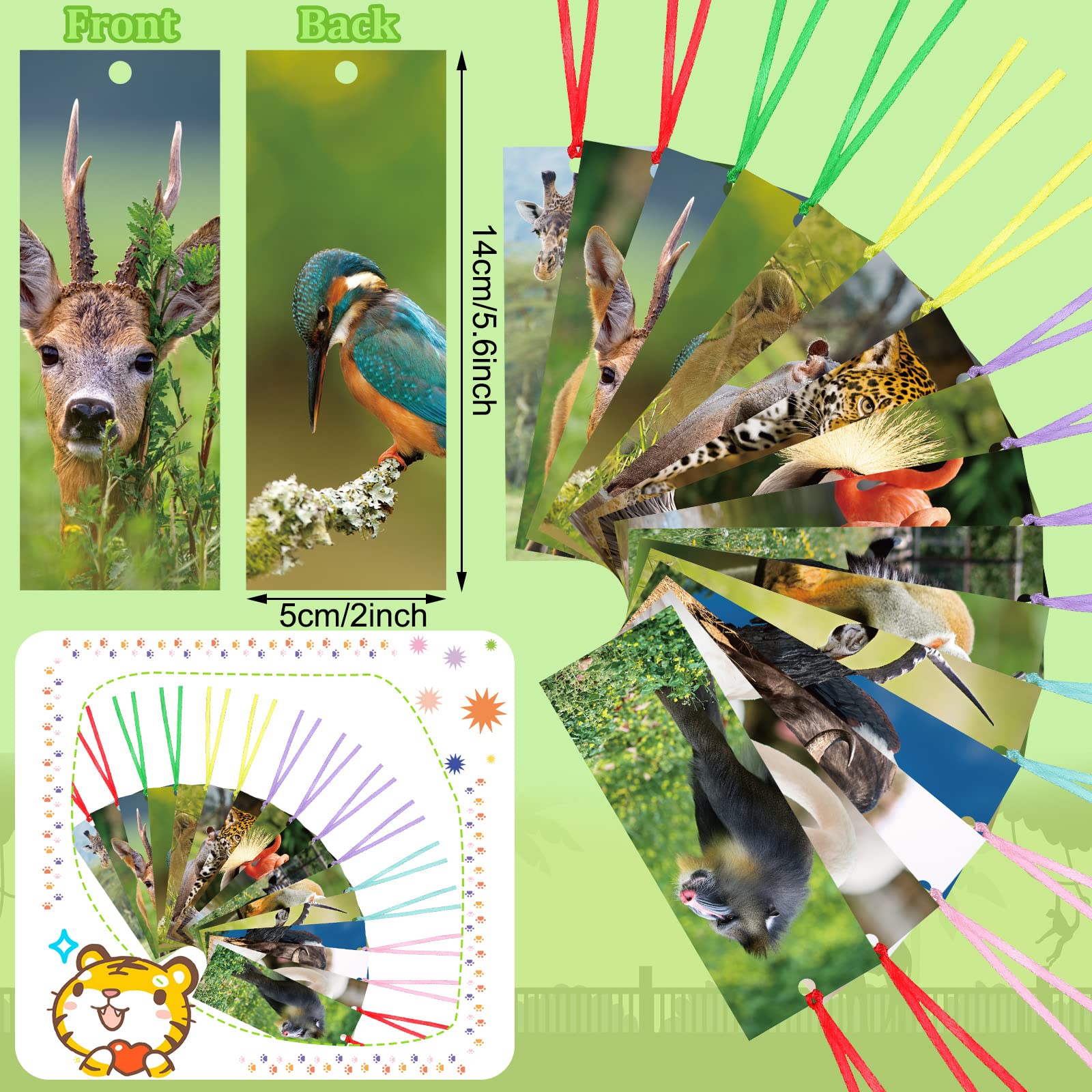 Eaasty 120 Pcs Safari Animal Bookmarks for Kids - Colorful Ribbon Bookmarks Bulk Pack for Book Lovers, Students, Boys & Girls - Perfect for School, Reading Rewards & Classroom Incentives