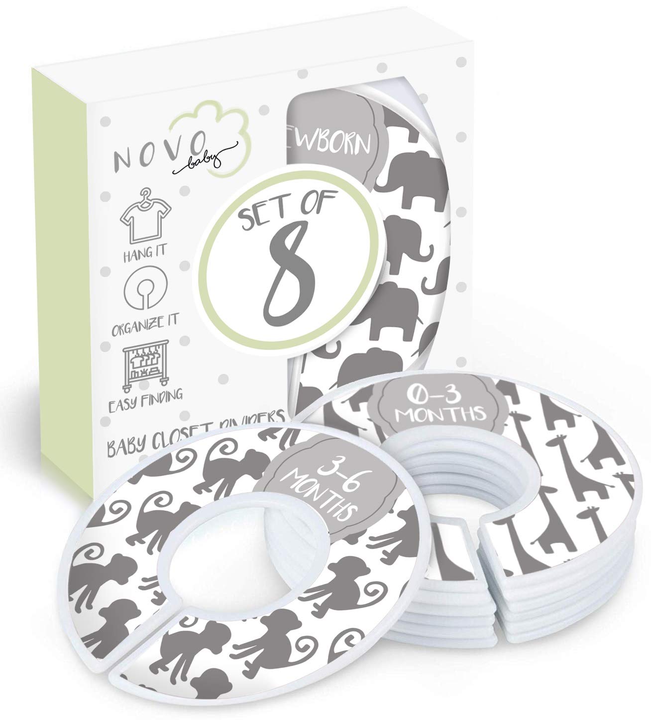 Baby Closet Size Dividers - Set of 8 Nursery Clothes Organizers for Newborn to Toddler (1-24 Months) | Unisex Animal-Themed Baby Shower Gift | Perfect for Nursery Organization & Closet Storage