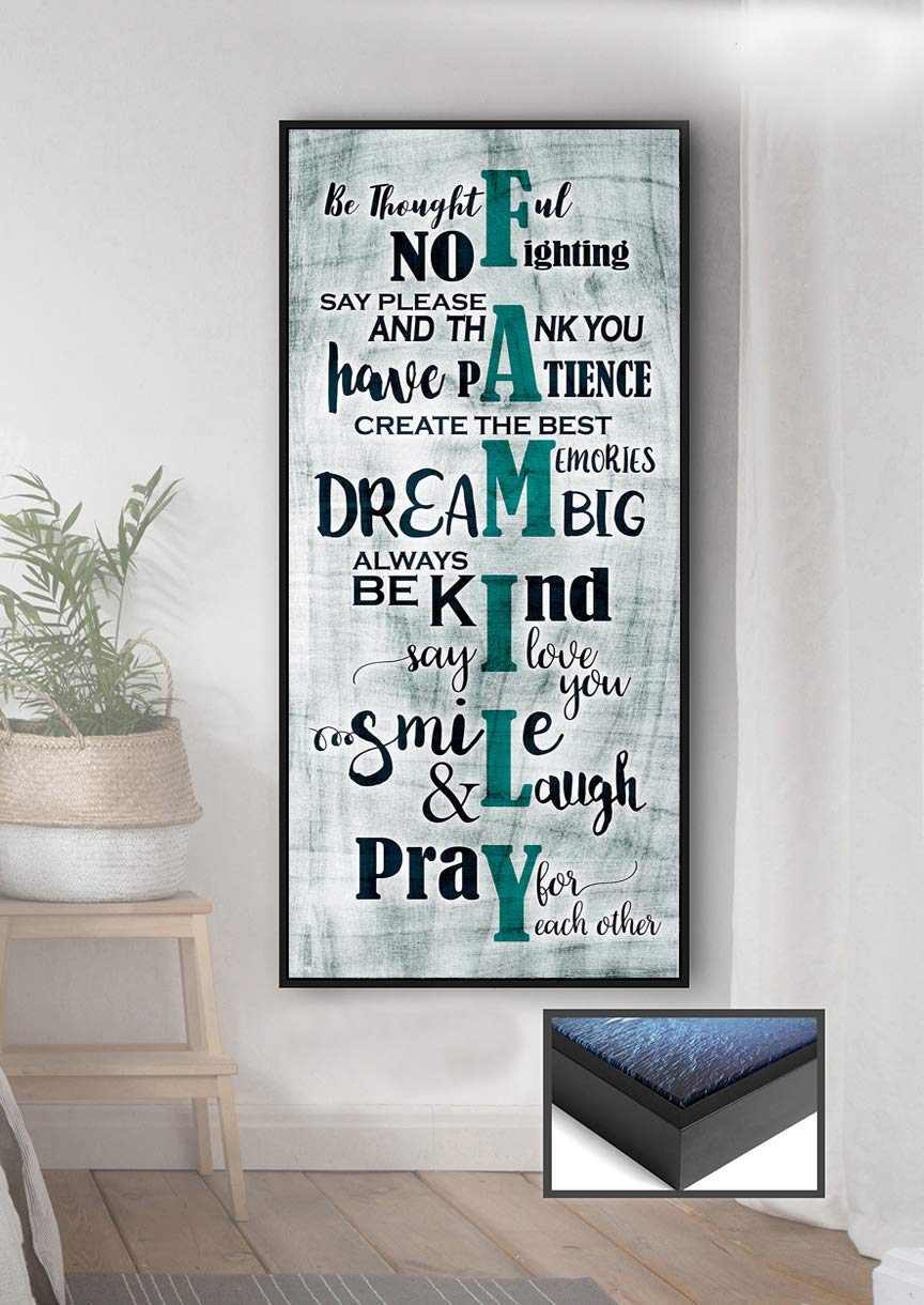 Farmhouse Decor - Large Canvas Wall Art for Living Room & Family Room (19x42 Teal Black Frame)